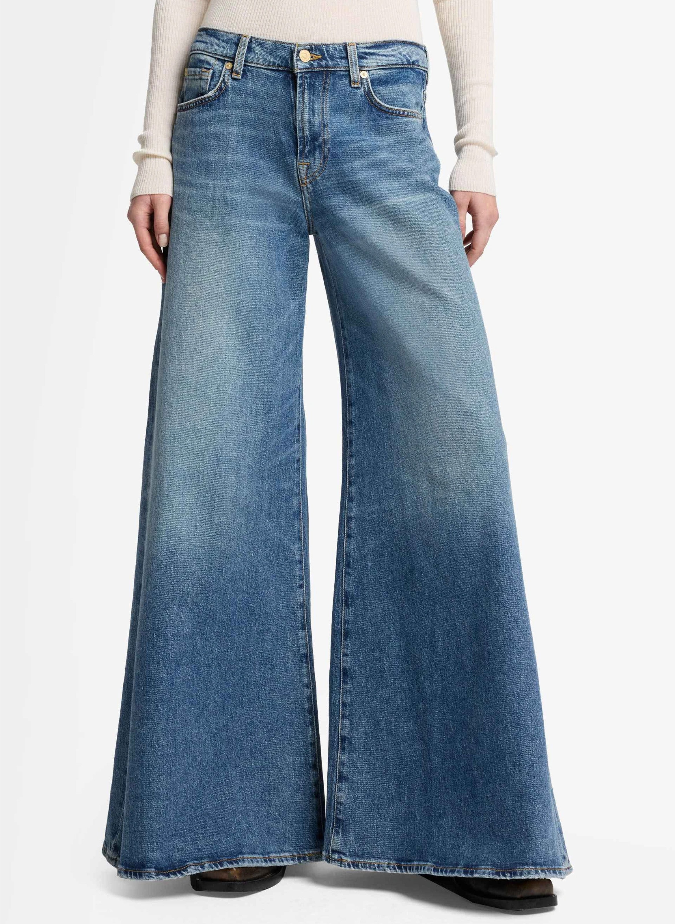 Wijd uitlopende lage taille spijkerbroek van katoen 7 FOR ALL MANKIND Blauw