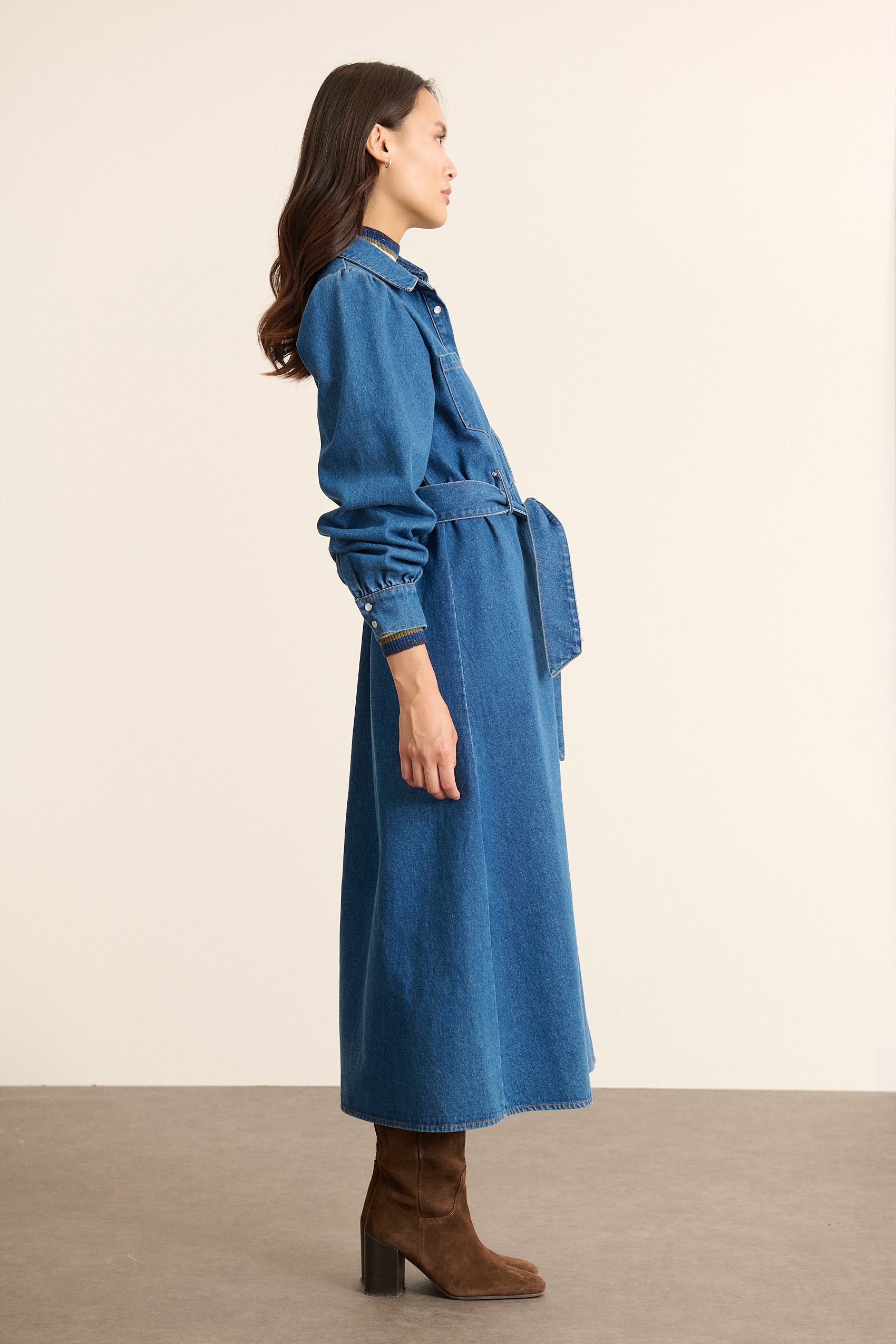 Long-sleeved denim shirt dress GARANCE PARIS Blue