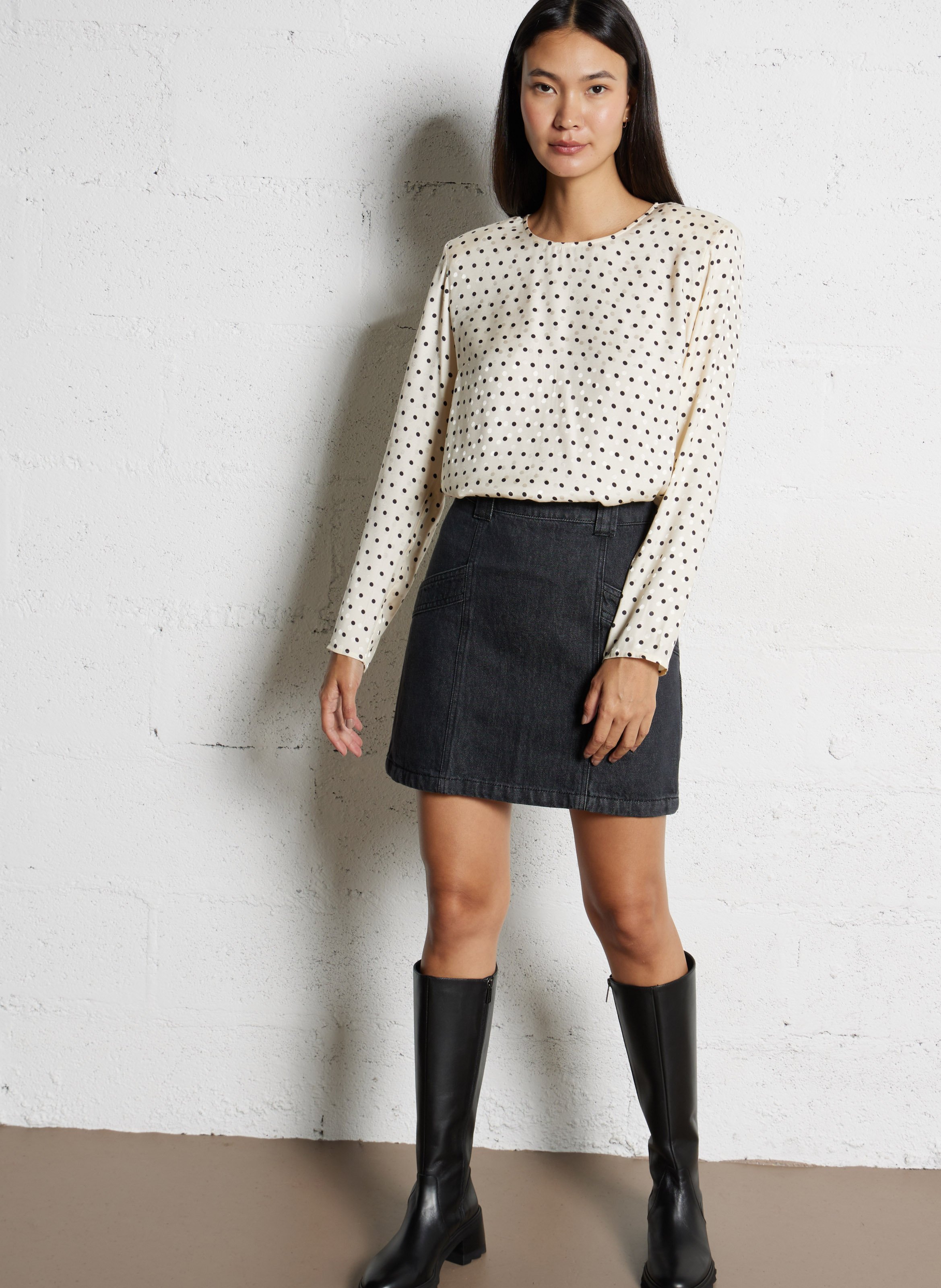 Polka dot round neck top DES PETITS HAUTS White