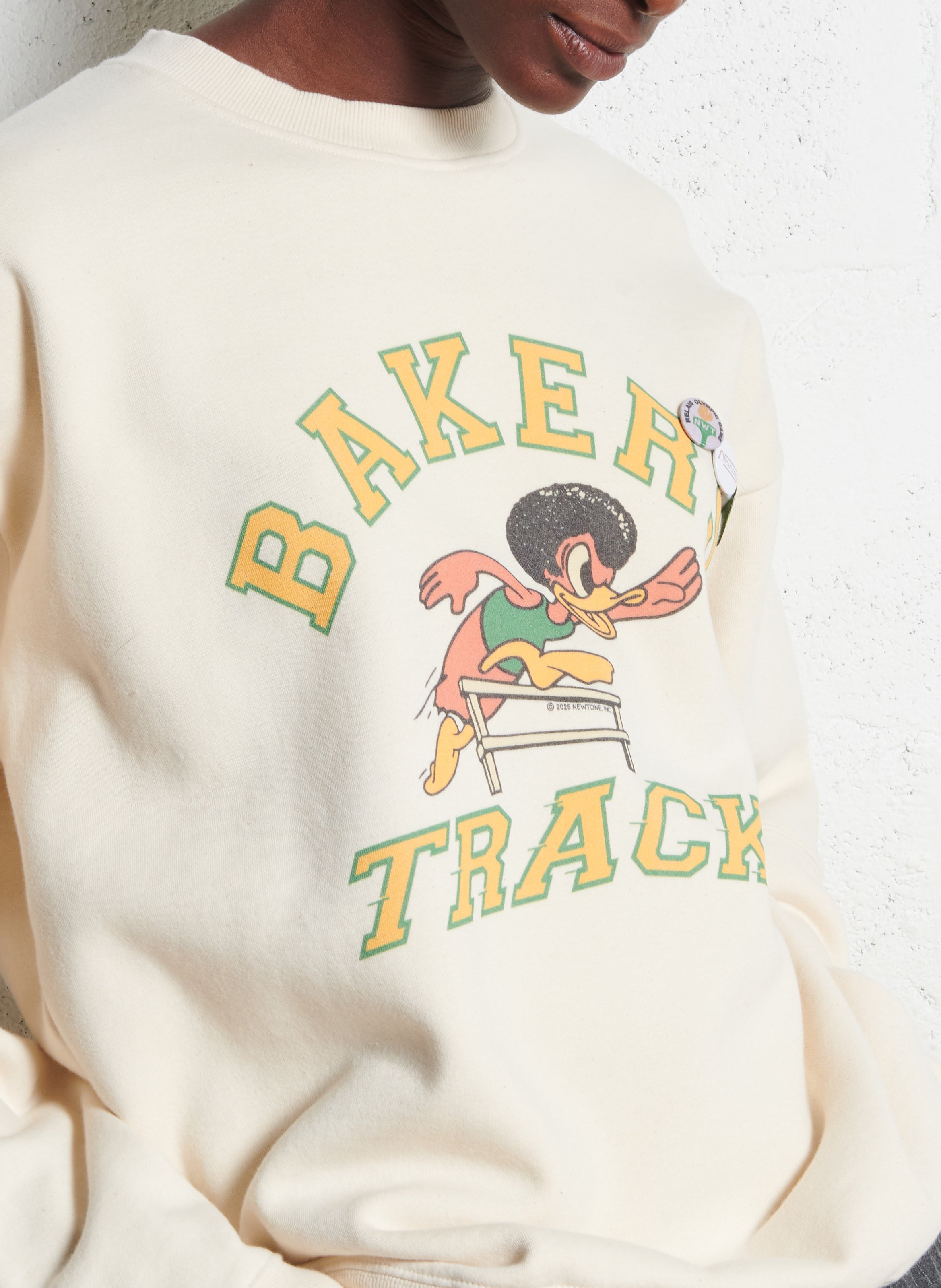 Sweat ample col rond sérigraphié en coton mélangé NEWTONE Beige