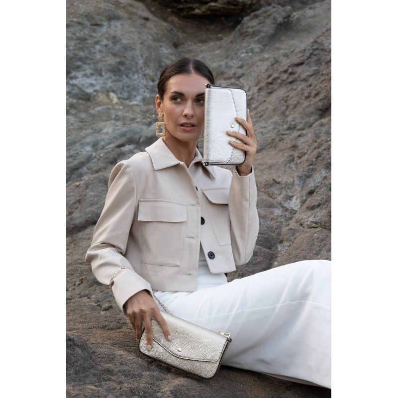 Clutch bag - calfskin POURCHET Silver