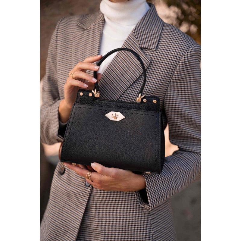 Handbag - cowhide leather POURCHET Black