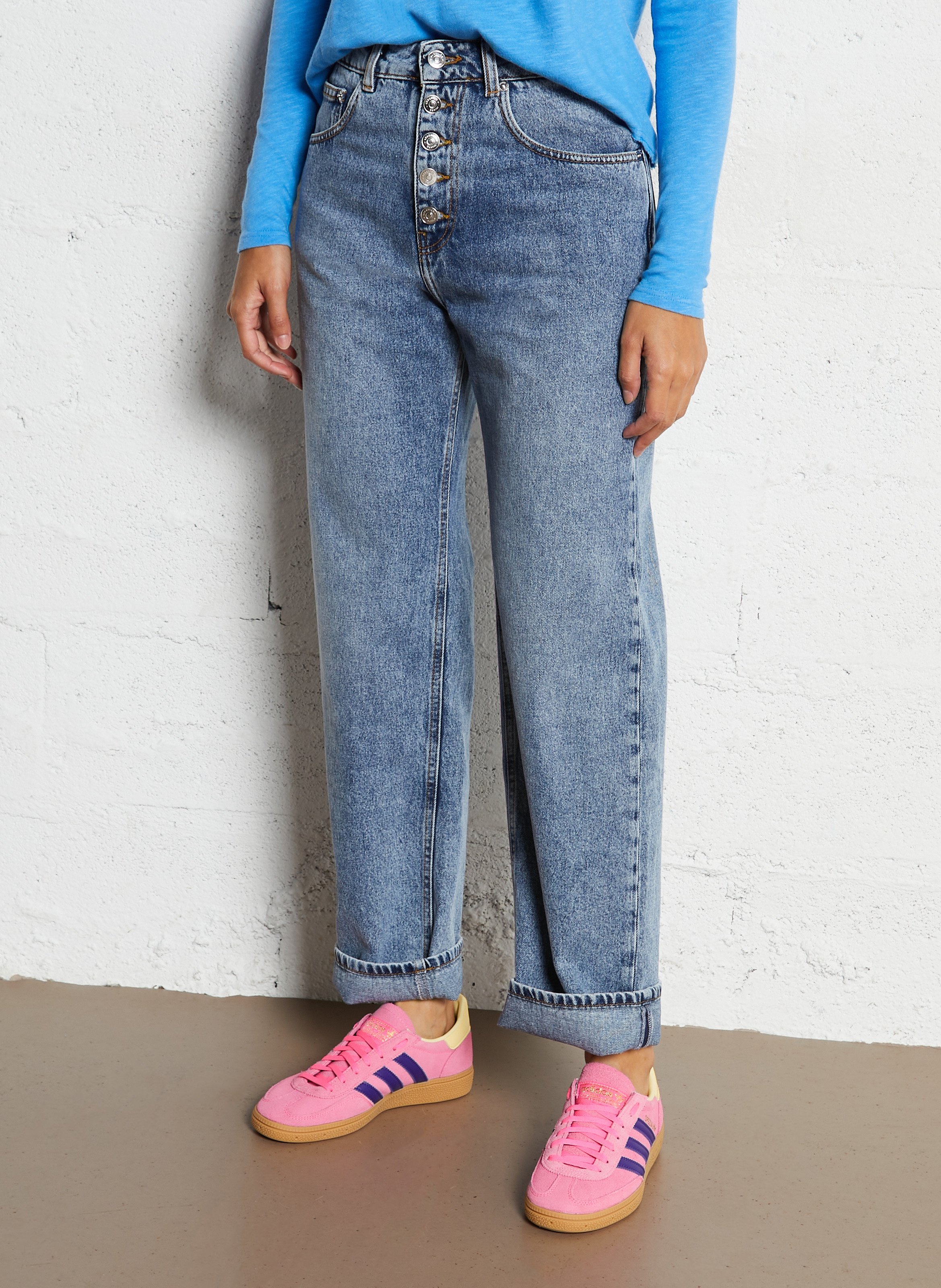 Jean taille haute droit délavé BERENICE Bleu