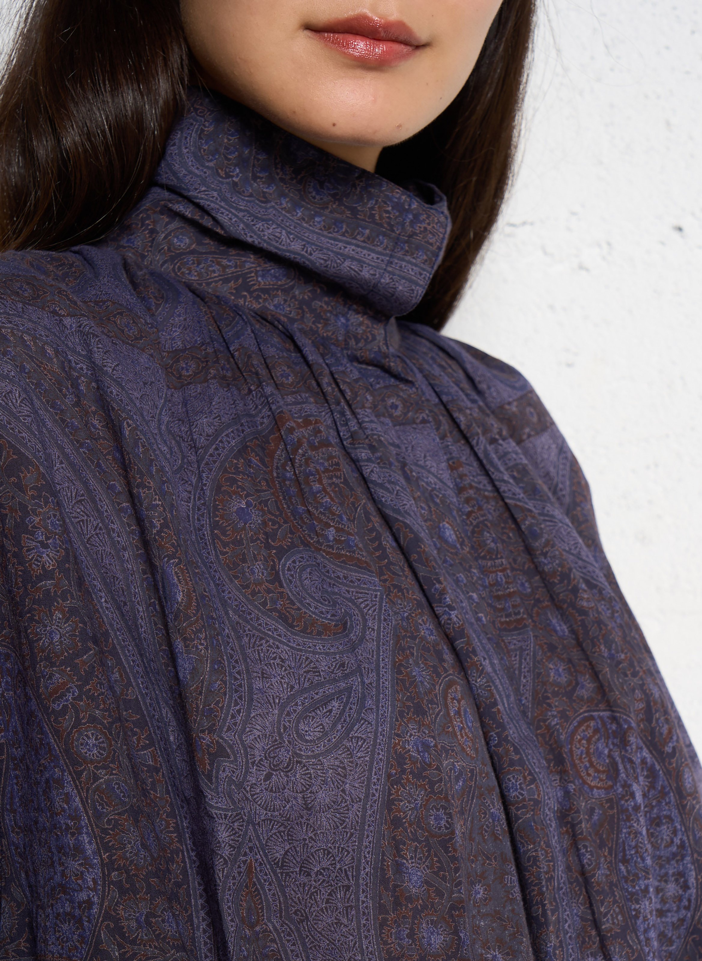 Printed cotton high-neck blouse ANTIK BATIK Blue