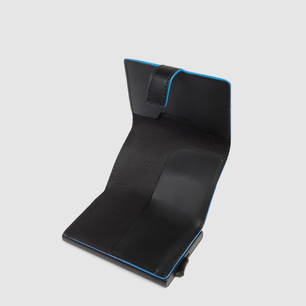 Automatic flap card holder in leather and metal with RFID protection PIQUADRO Black