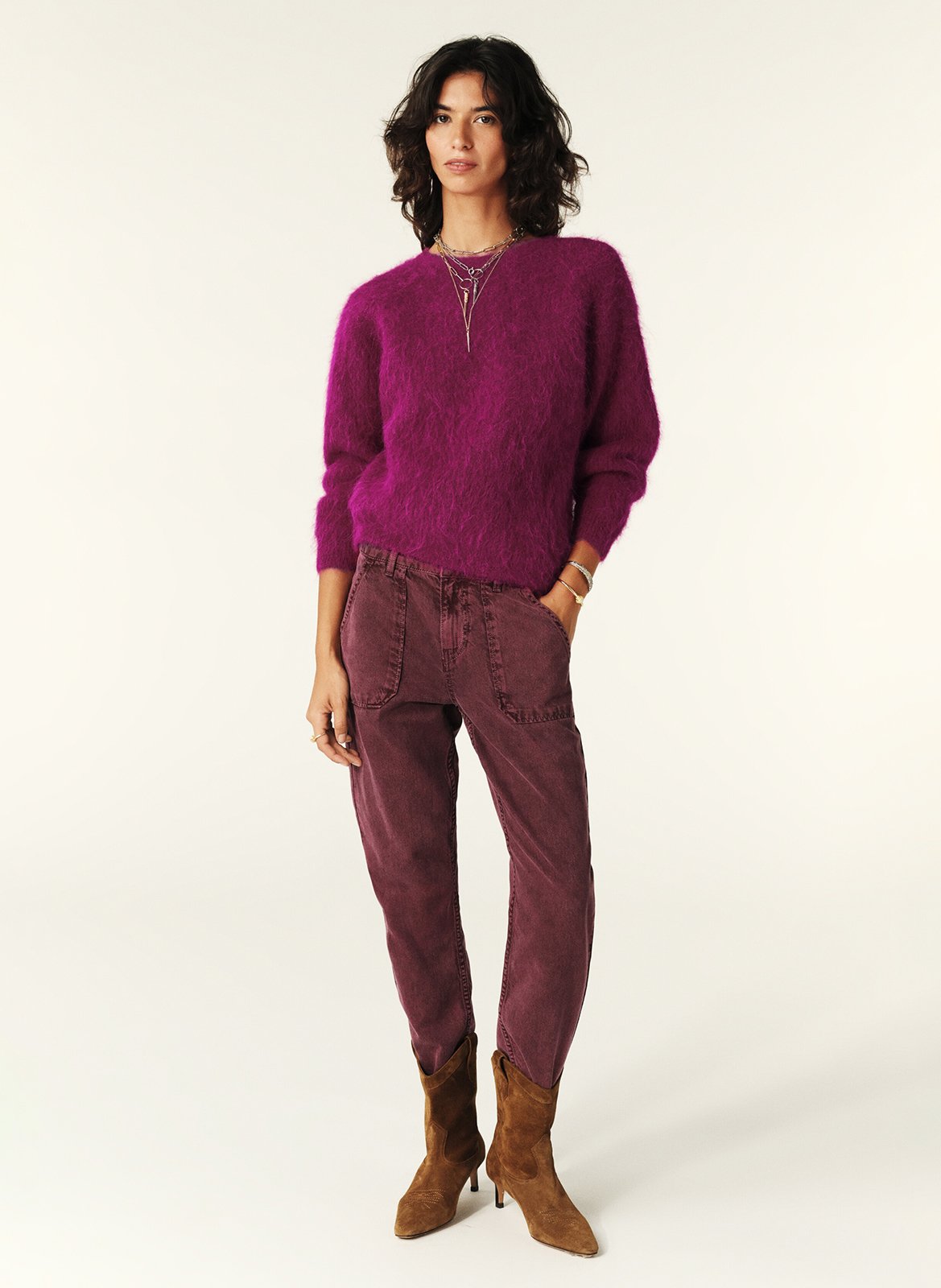 Pull col rond en alpaga mélangée BA&SH Rose