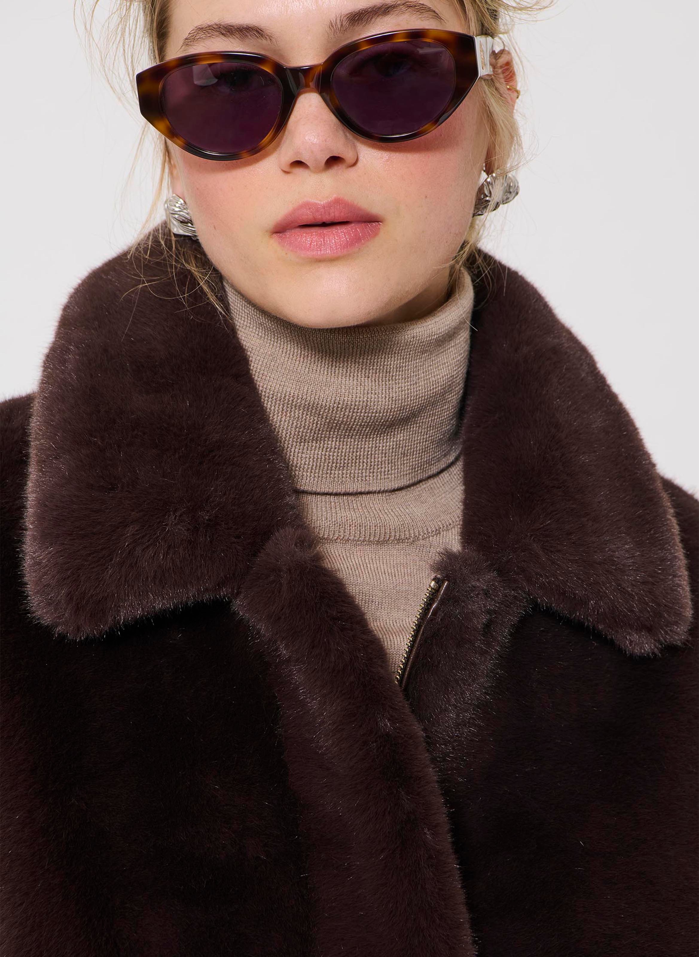 Faux fur jacket with classic collar TARA JARMON Brown