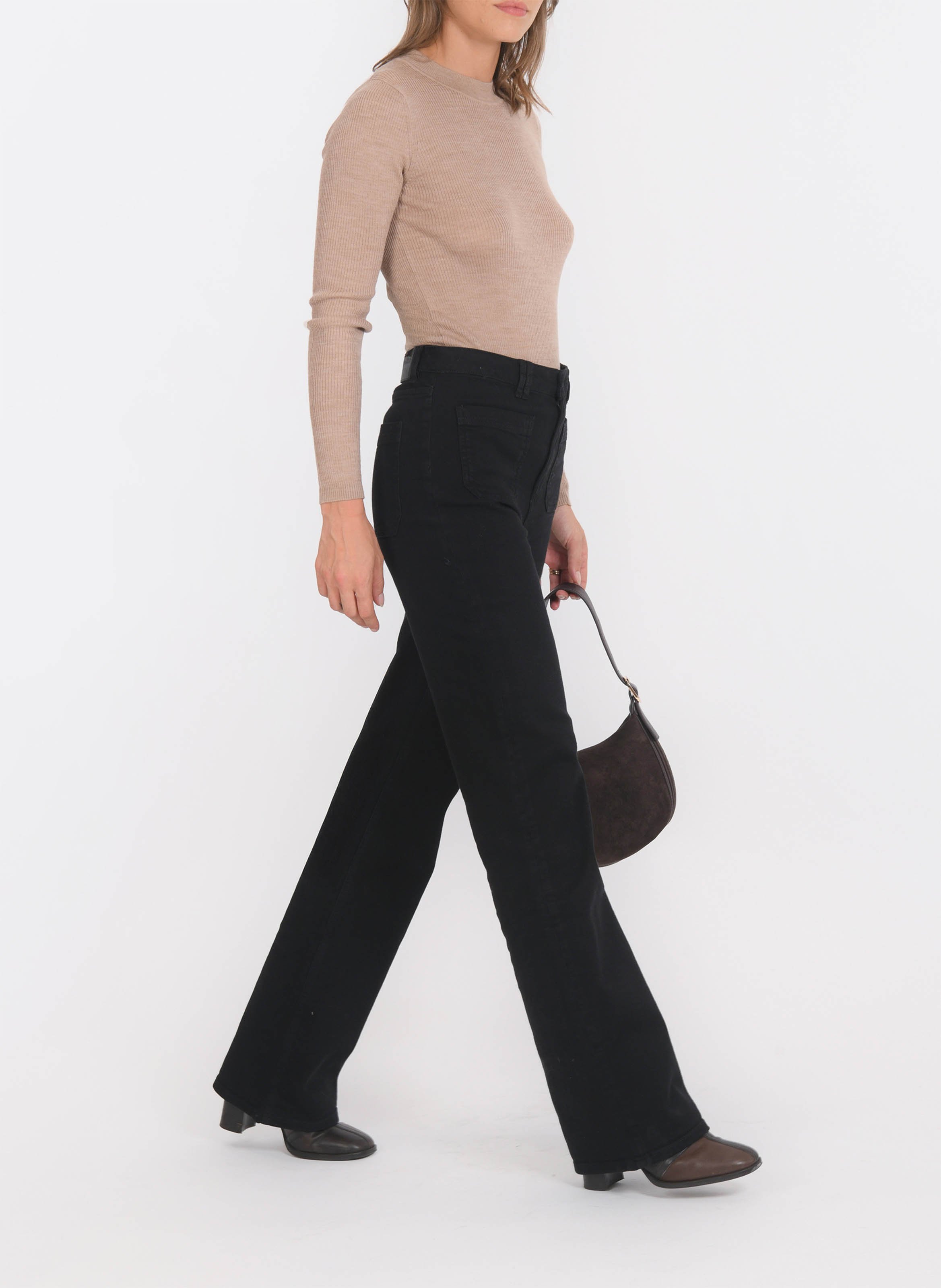 Pantalon flare uni taille haute KOOKAI Noir