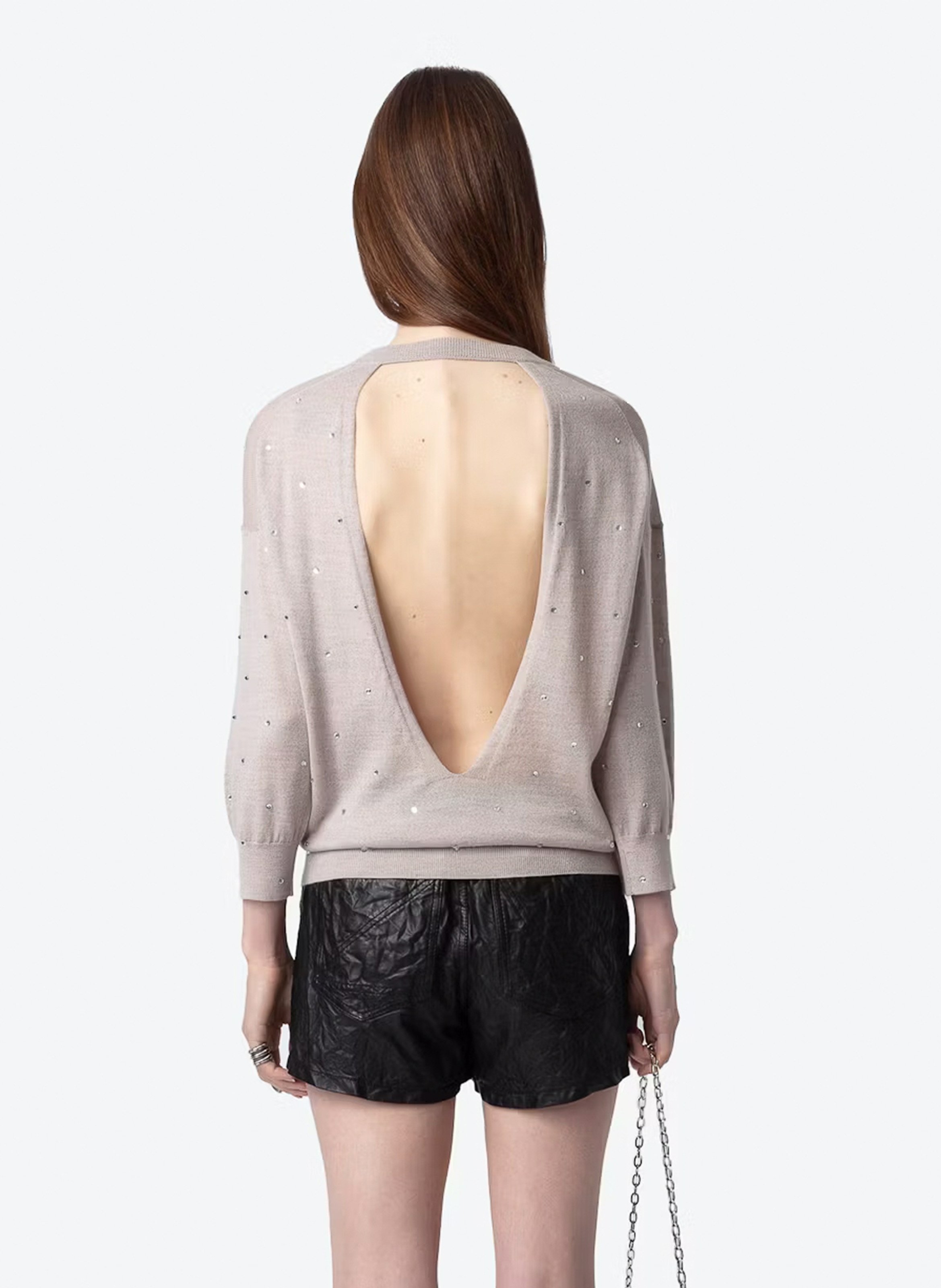 Pull droit col rond en laine mérinos ZADIG&VOLTAIRE Beige