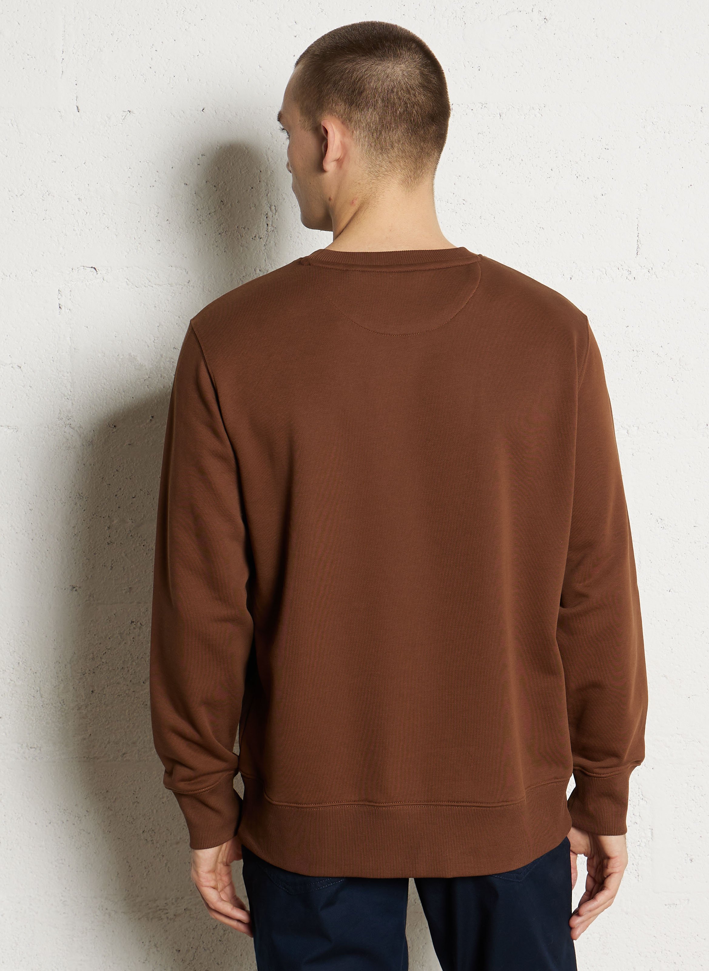 Sweat droit col rond brodé en coton mélangé GANT Marron