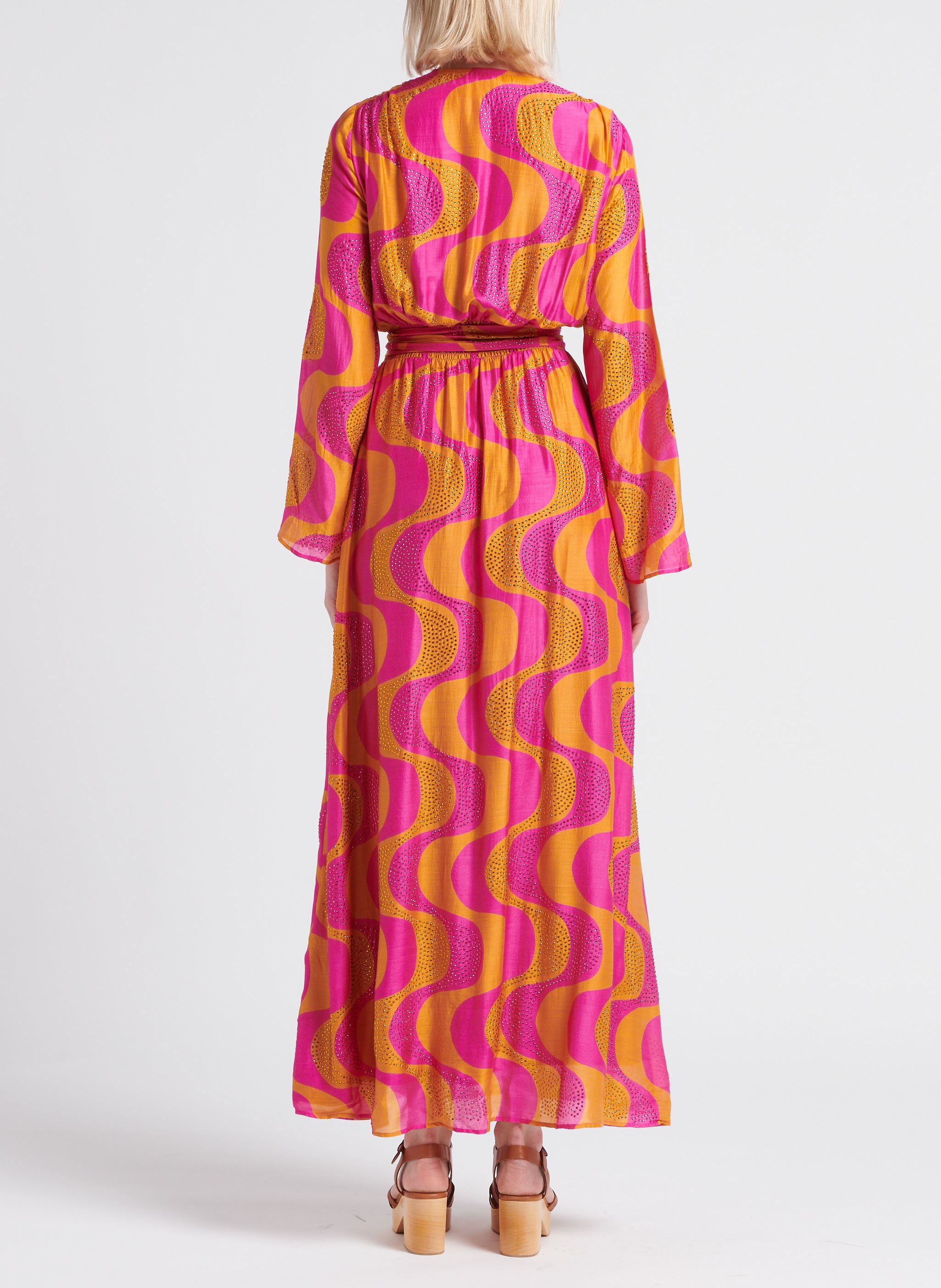 Lange jurk met V-hals en strass SUNDRESS Oranje