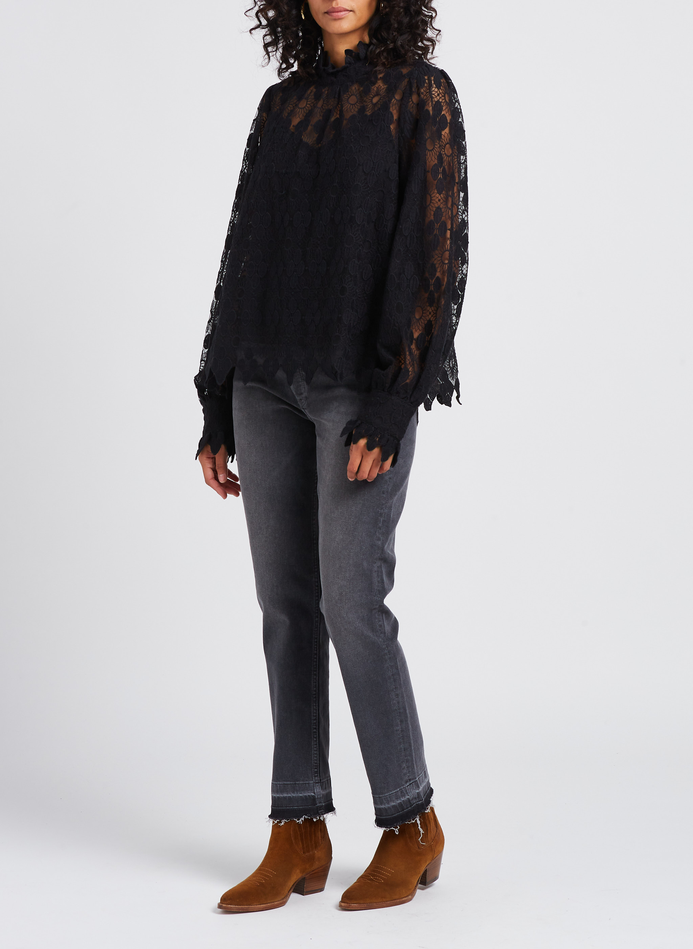 High-neck blouse with openwork embroidery VILA Black