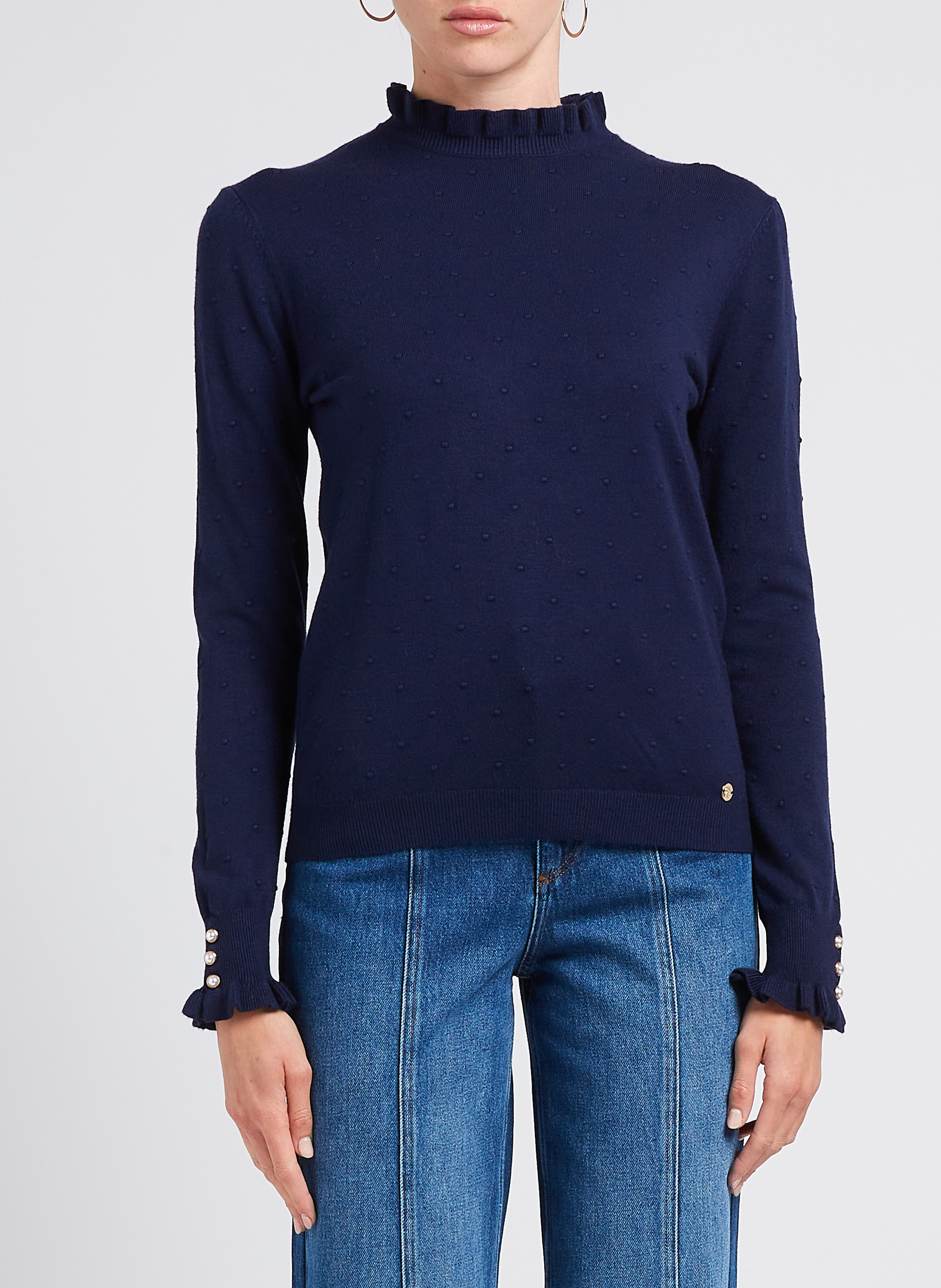 Pull col rond jacquard à volants LA PETITE ETOILE Blauw