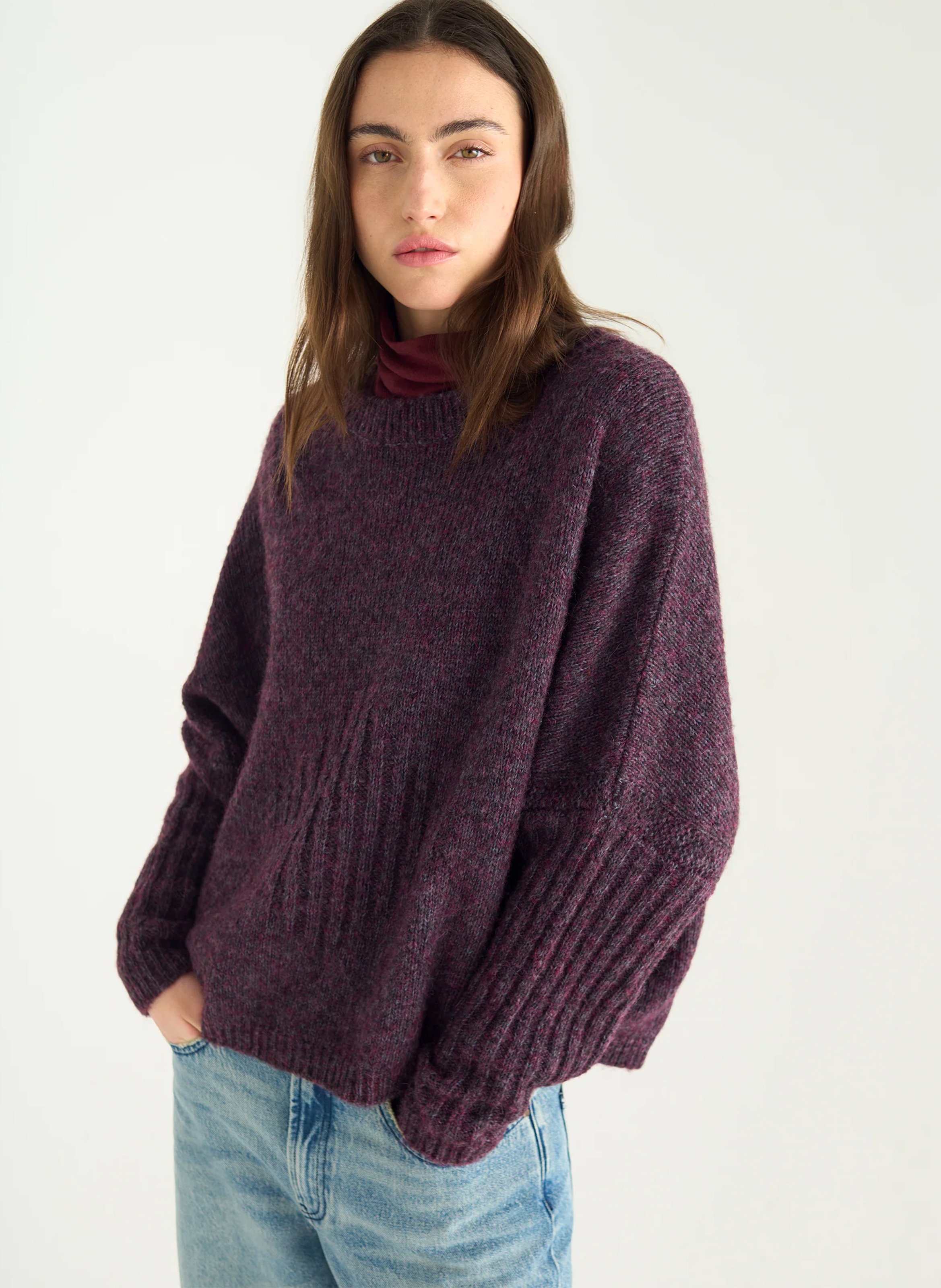 Oversize-Rundhalspullover aus Baumwoll-Mix ACOTE Violett