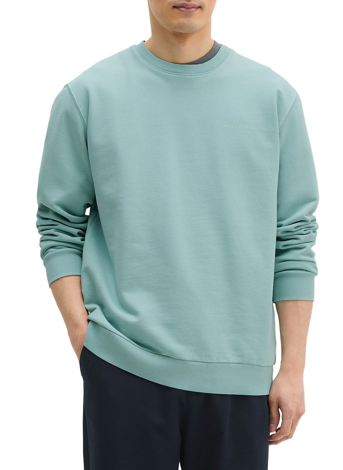 Gerader Rundhalsausschnitt-Sweatshirt aus einfarbiger Baumwolle. MARC O'POLO Blau