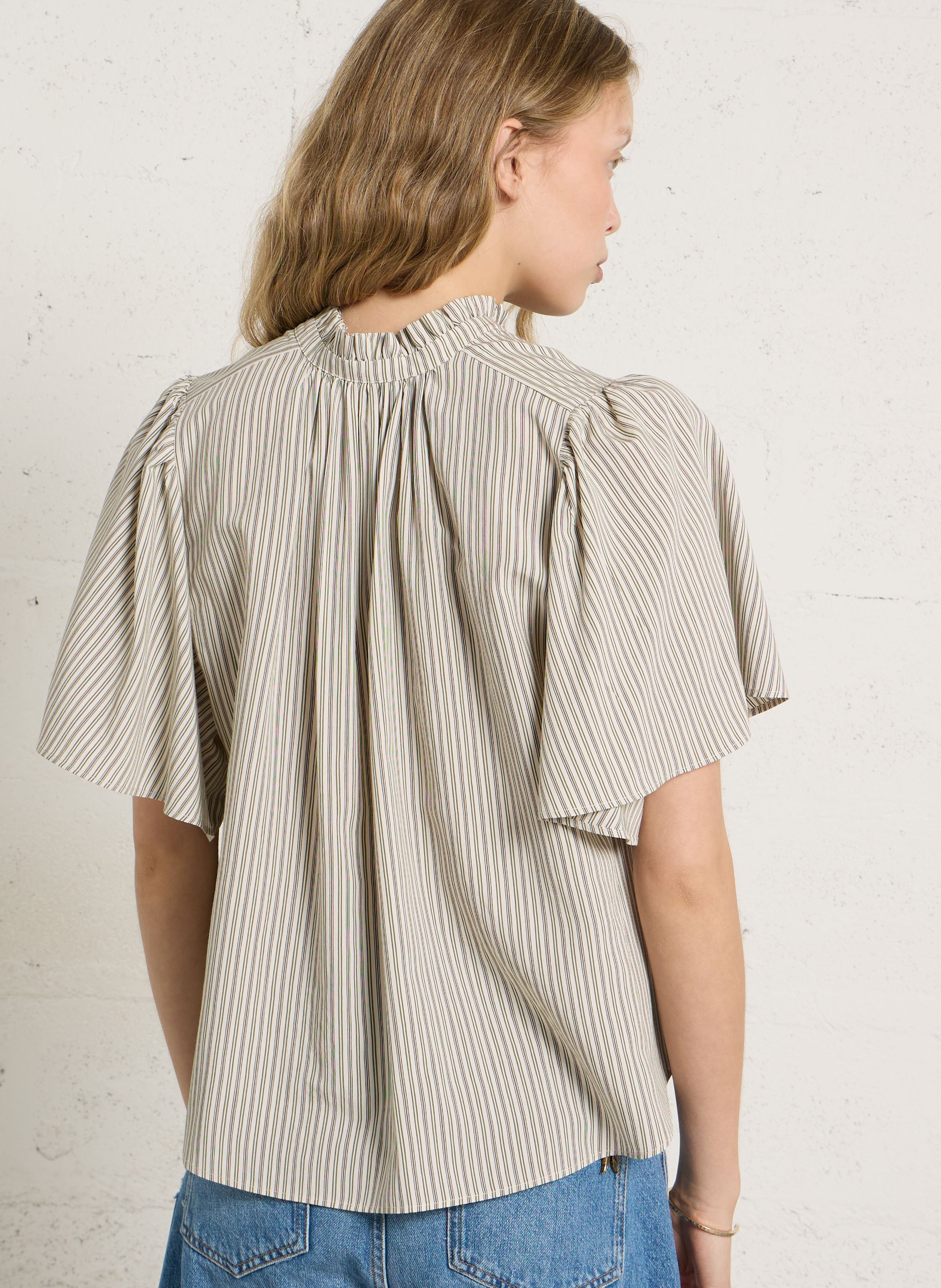 Round neck striped crop top BELLEPIECE Green