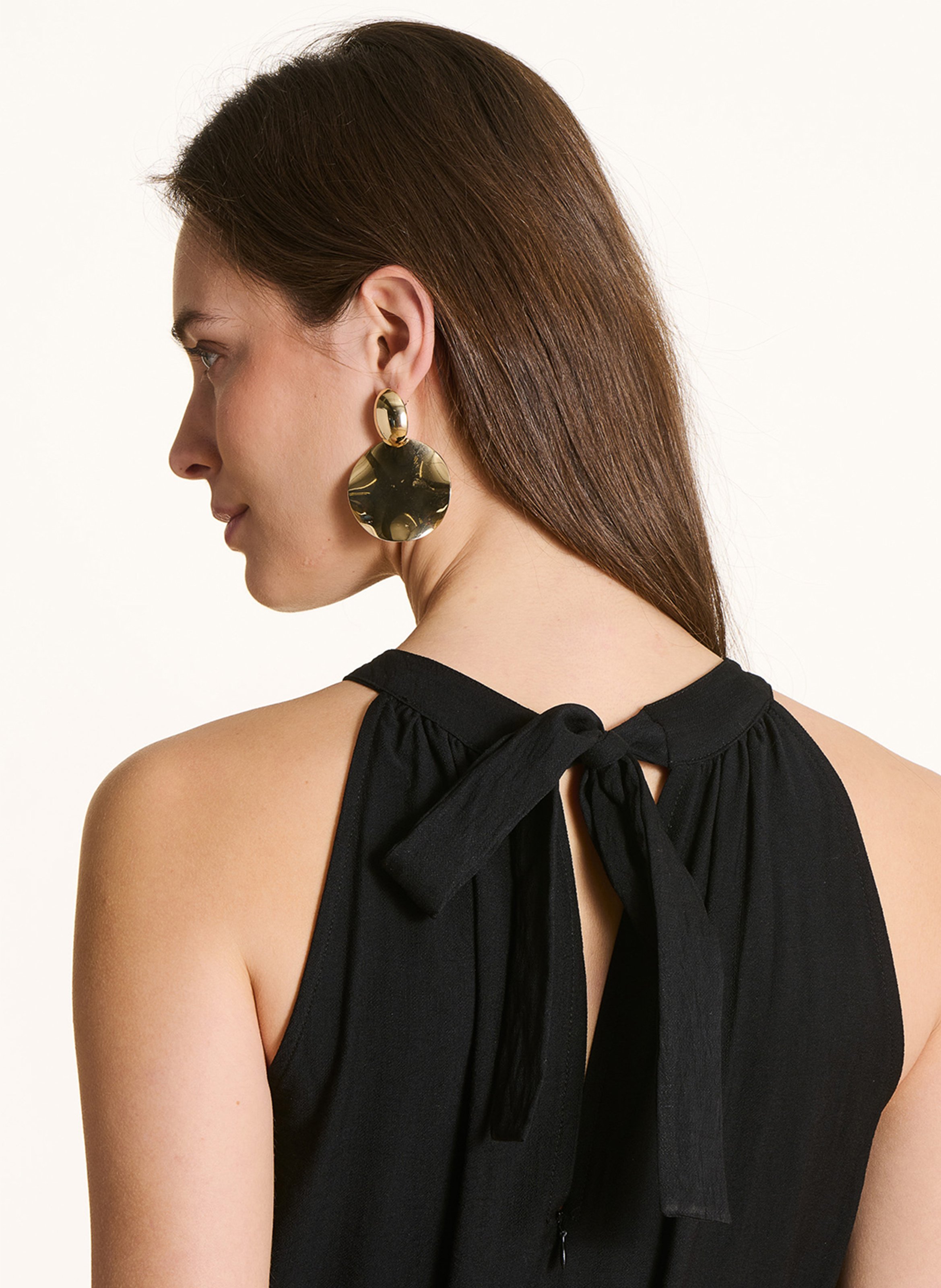 Fließender Jumpsuit mit langen Hosen Schwarz
