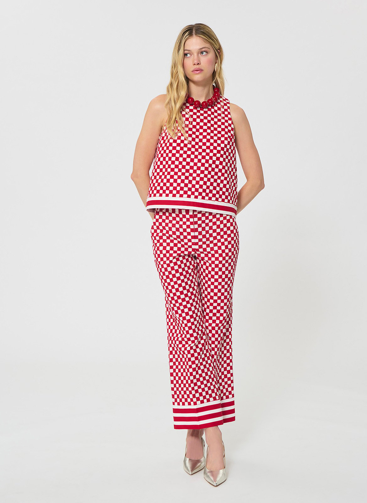 Sleeveless checkered linen blend top TARA JARMON Red