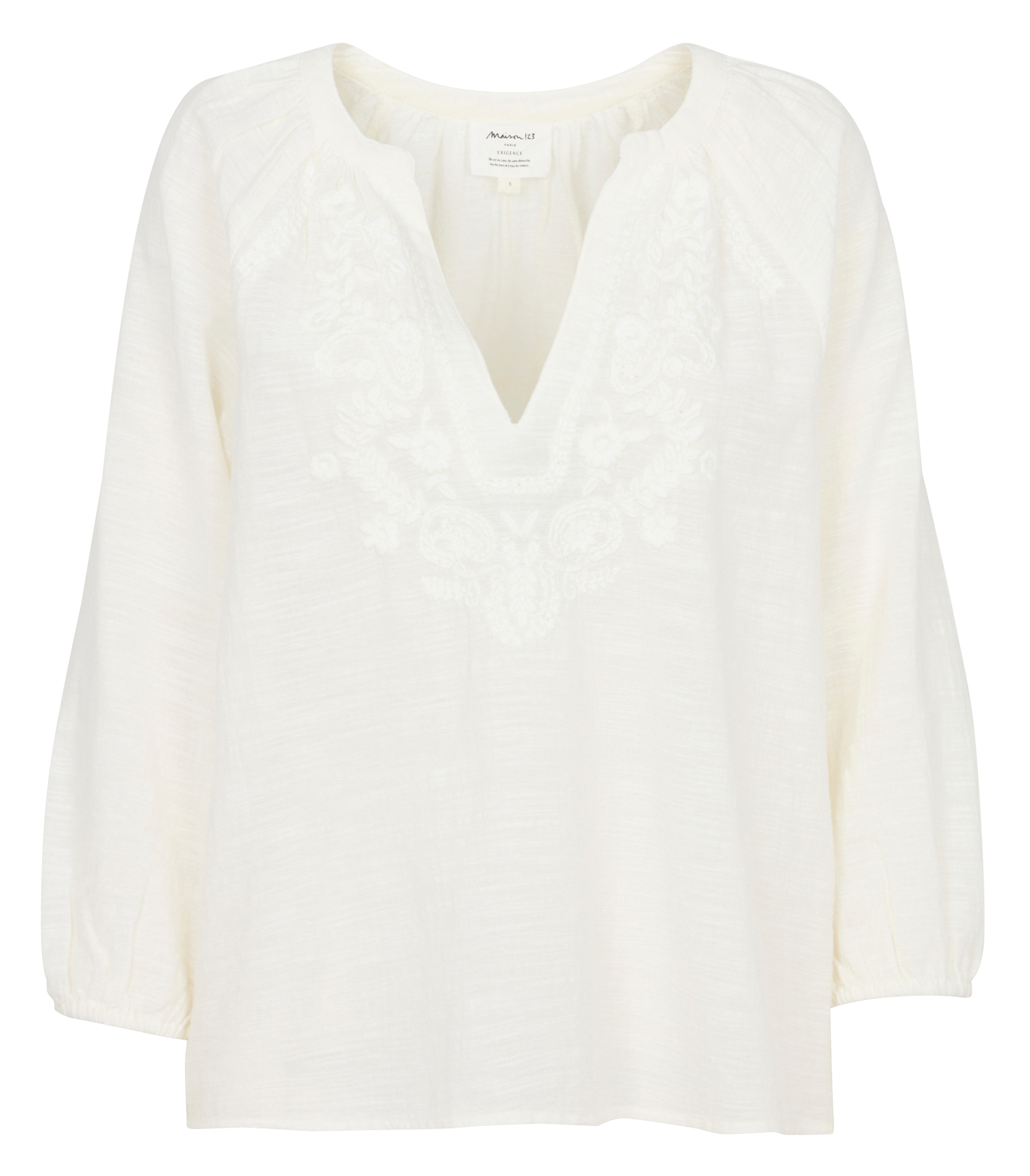 Blouse droite col V en coton MAISON 123 Beige