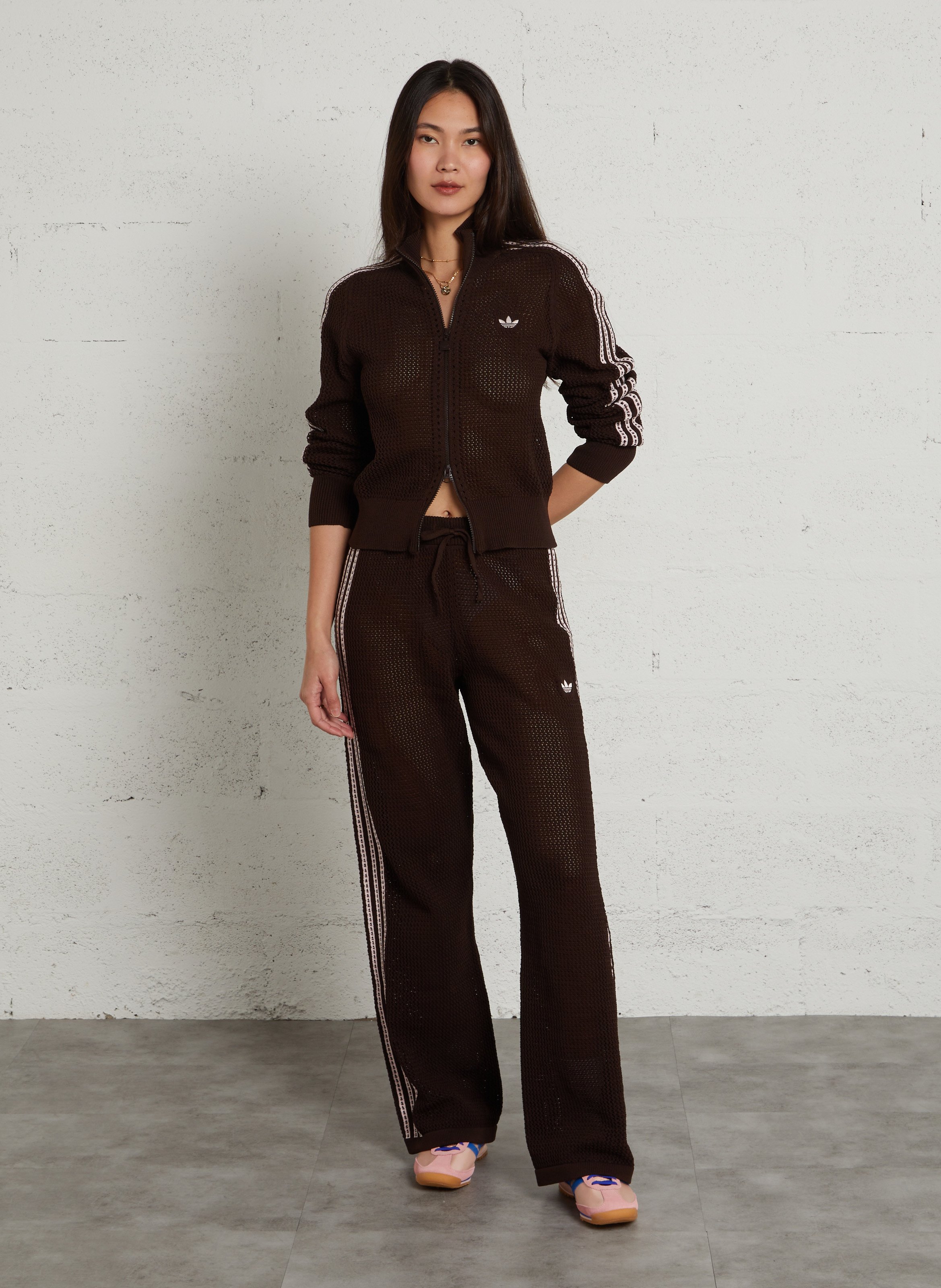 Openwork knit straight pants ADIDAS Brown