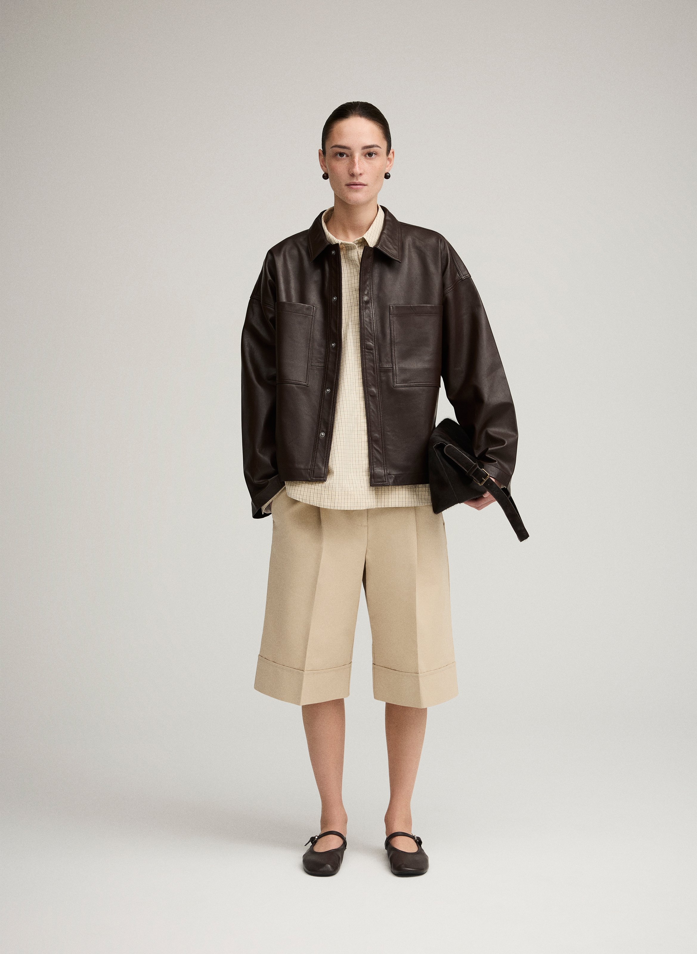 Veste ample boutonnée en cuir  ROUGE EDIT Marron