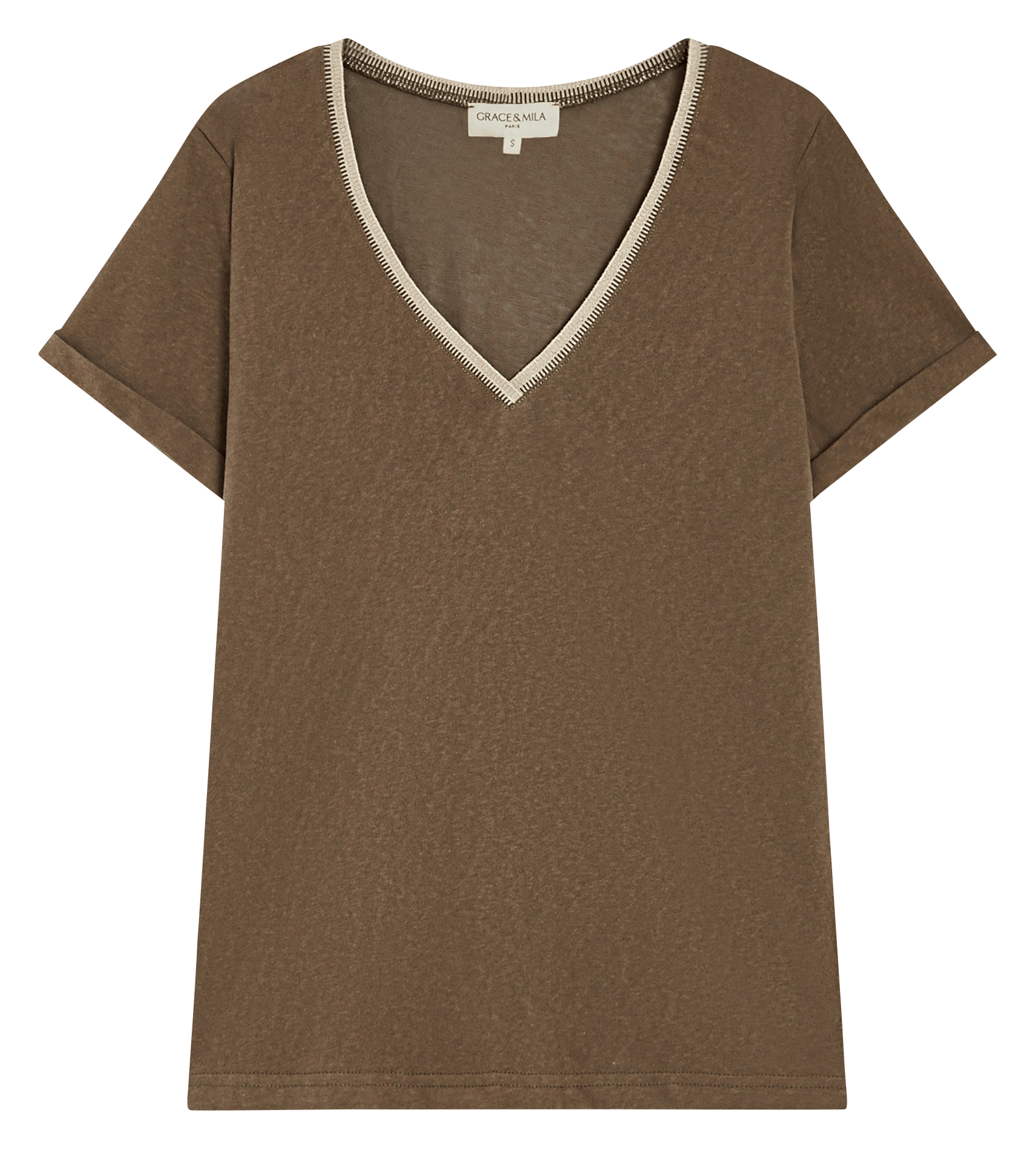 Tee-shirt col V en coton mélangé GRACE ET MILA Vert
