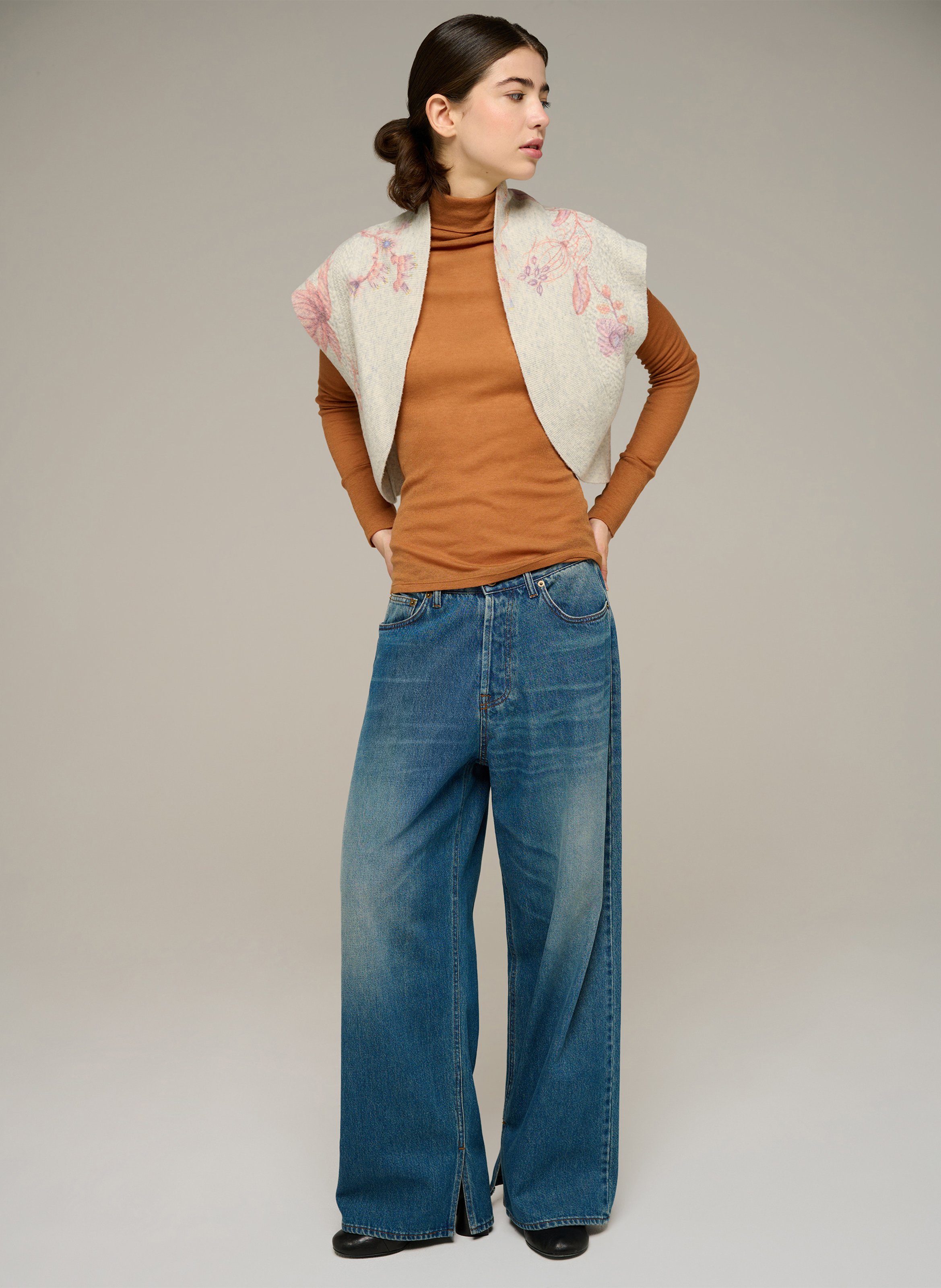 Short straight-fit printed wool-blend cardigan COTELAC Grey