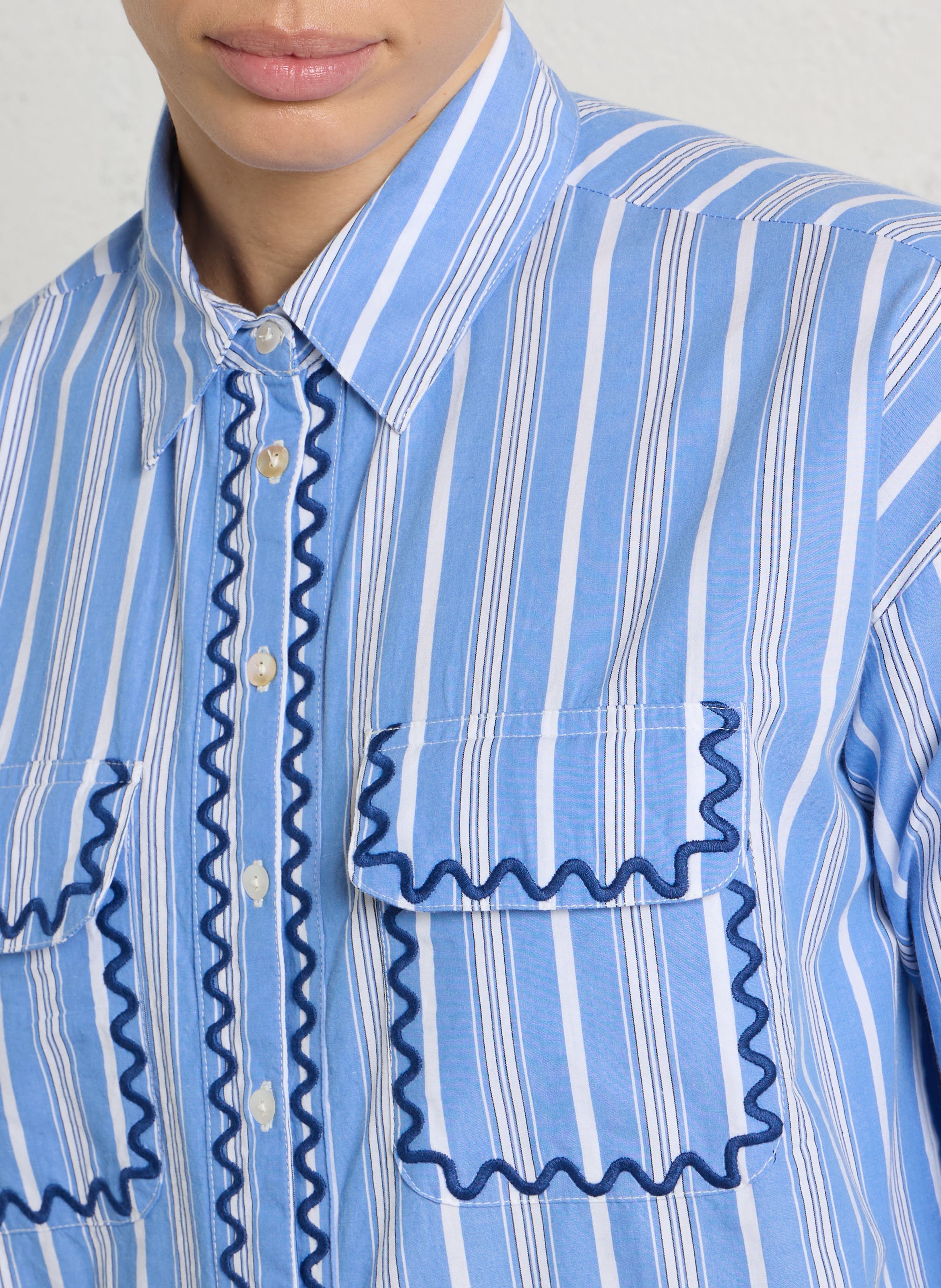 Striped straight cotton shirt with classic collar MAISON 123 Blue