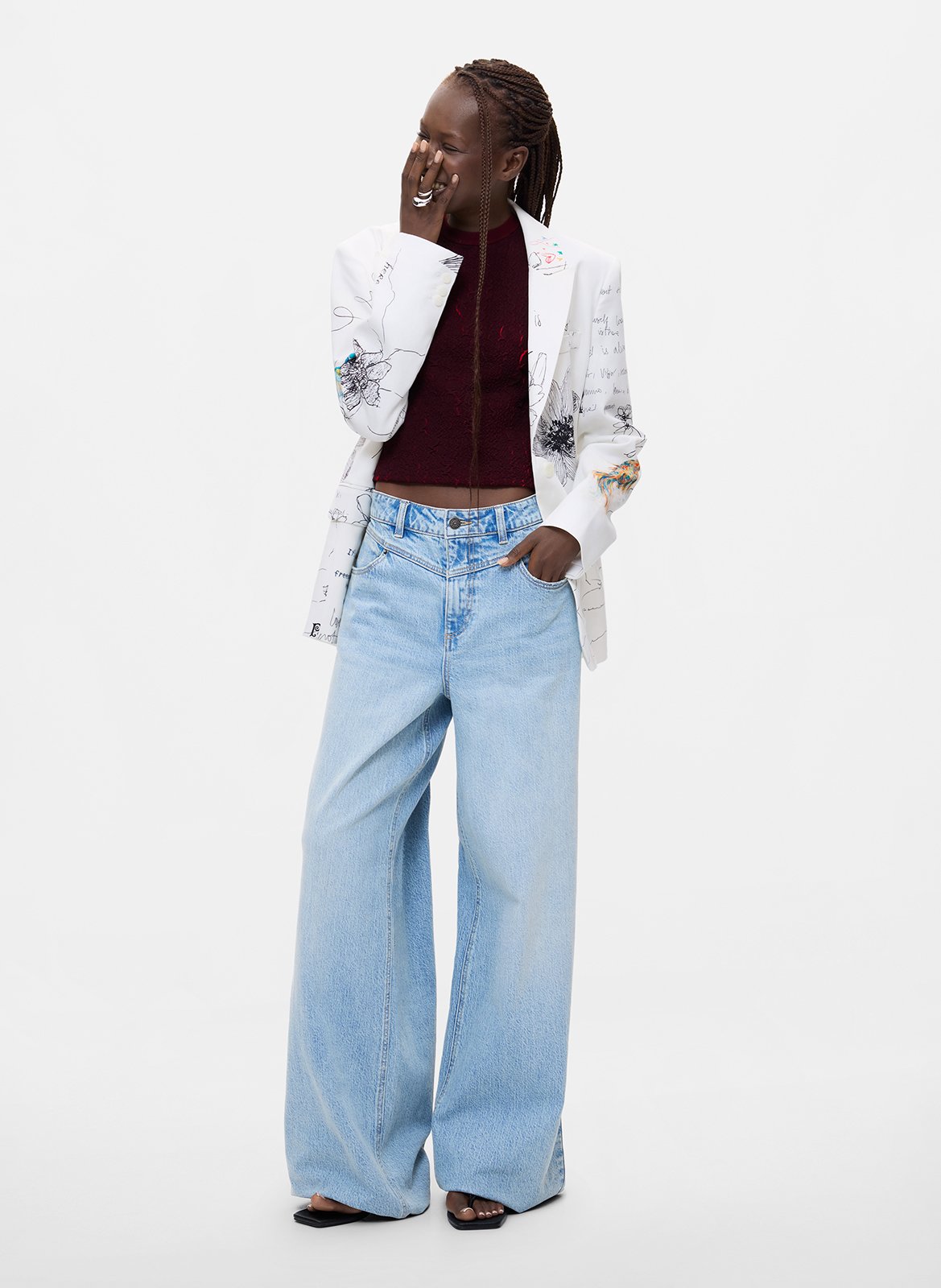 Veste col tailleur en coton mélangé DESIGUAL Blanc