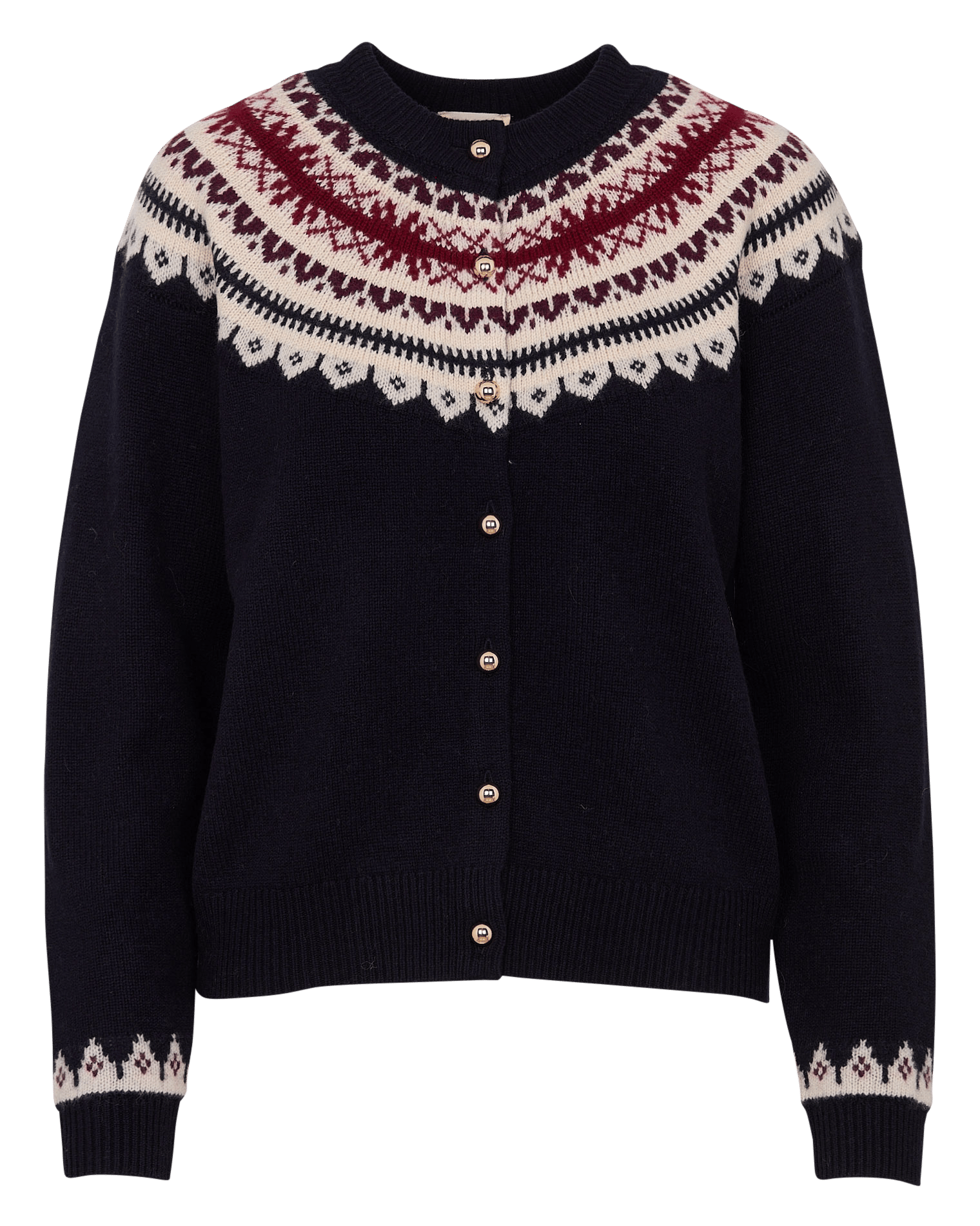 Gilet droit col rond jacquard en laine mérinos PETITE MENDIGOTE Bleu