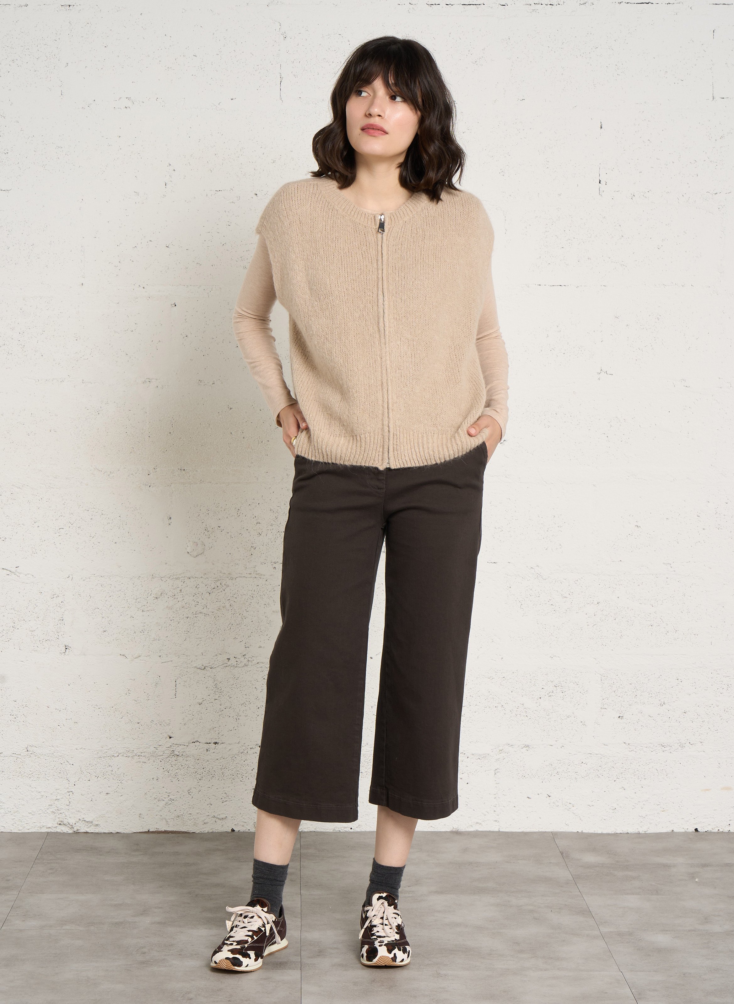 High-waisted cropped cotton-blend jeans PLEASE Brown