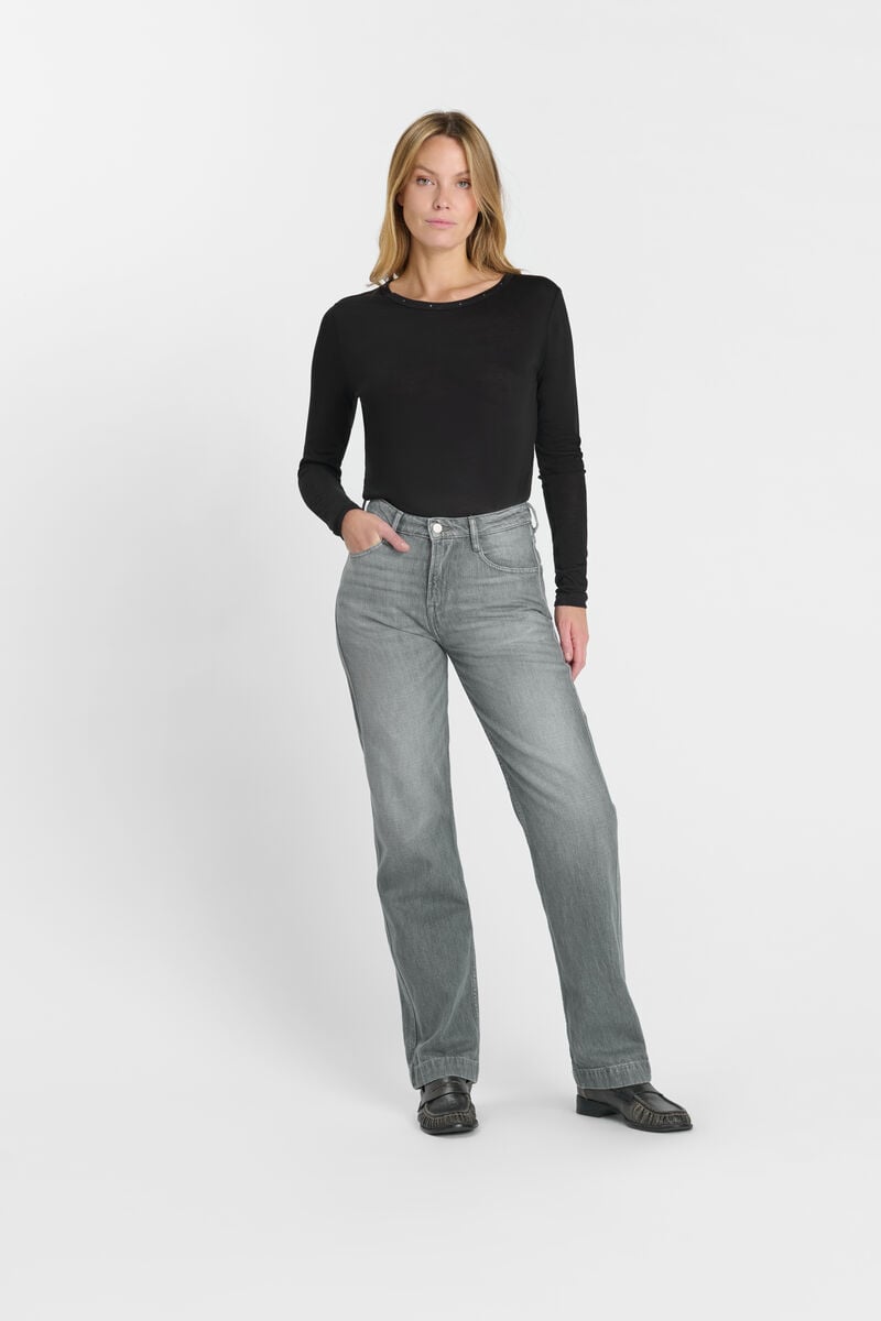 High-waisted straight-leg zip jeans LE TEMPS DES CERISES Grey