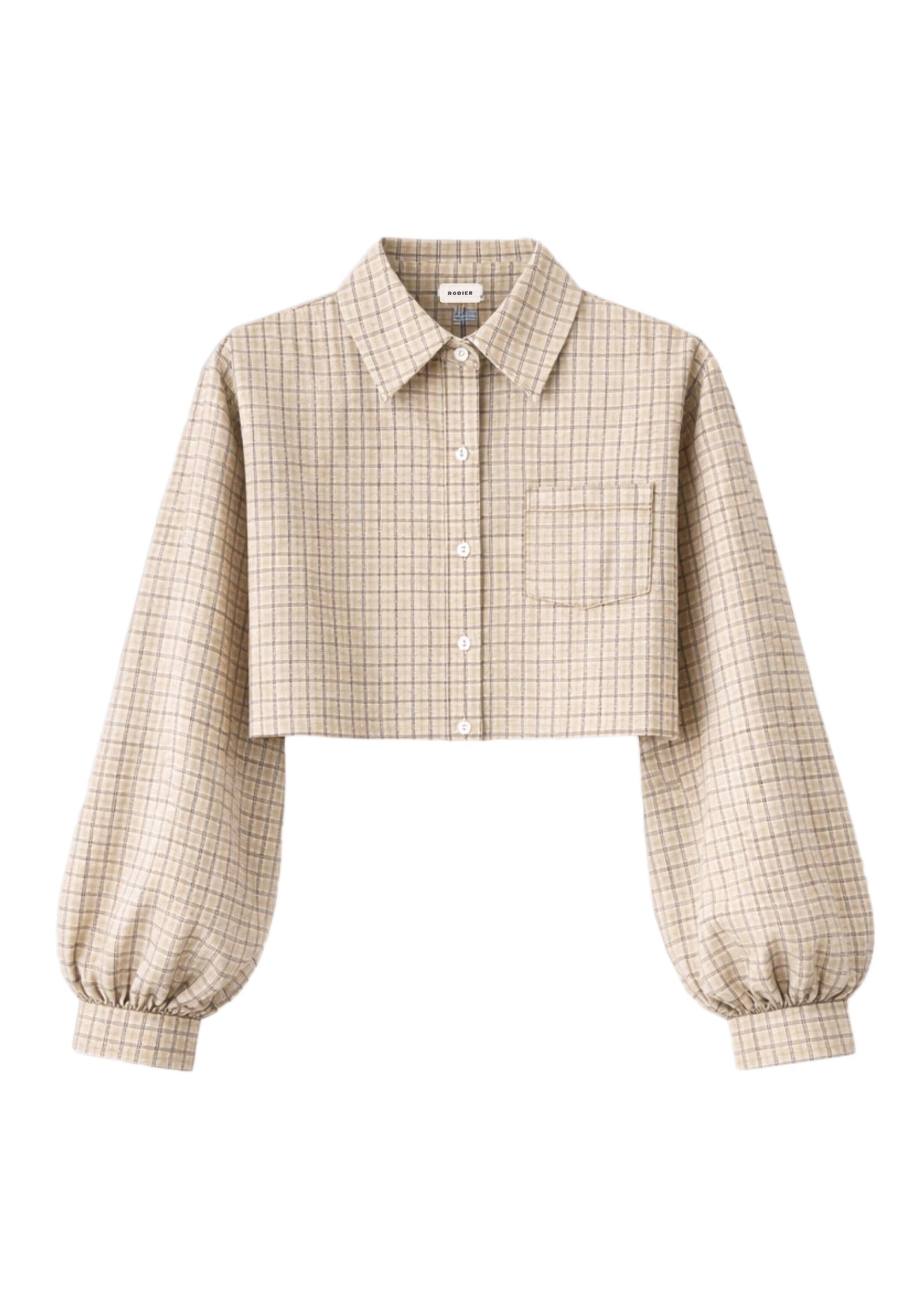 Short checked shirt with puff sleeves RODIER Beige