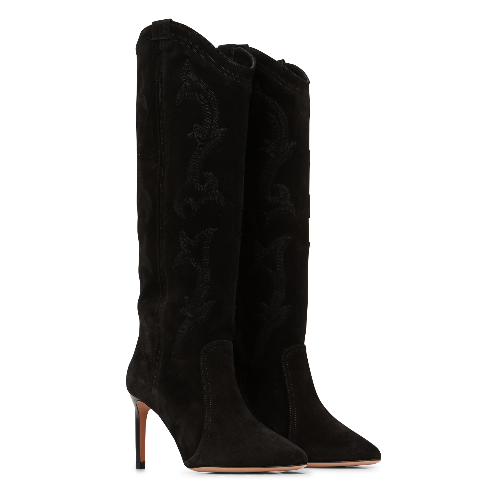 Bottes à talon en cuir velours BA&SH Noir