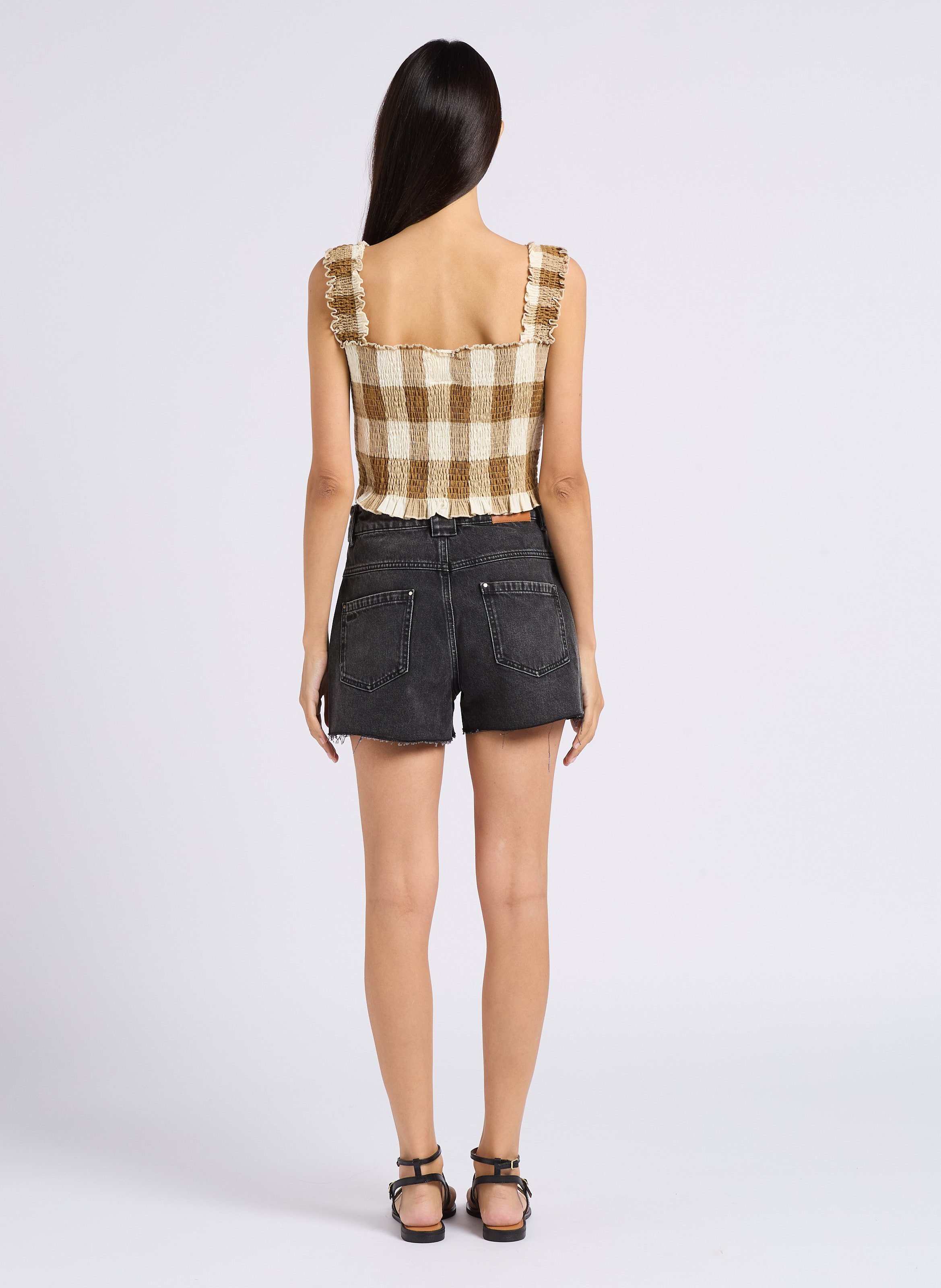 Top court en coton froncé mélangé RITA ROW Marron