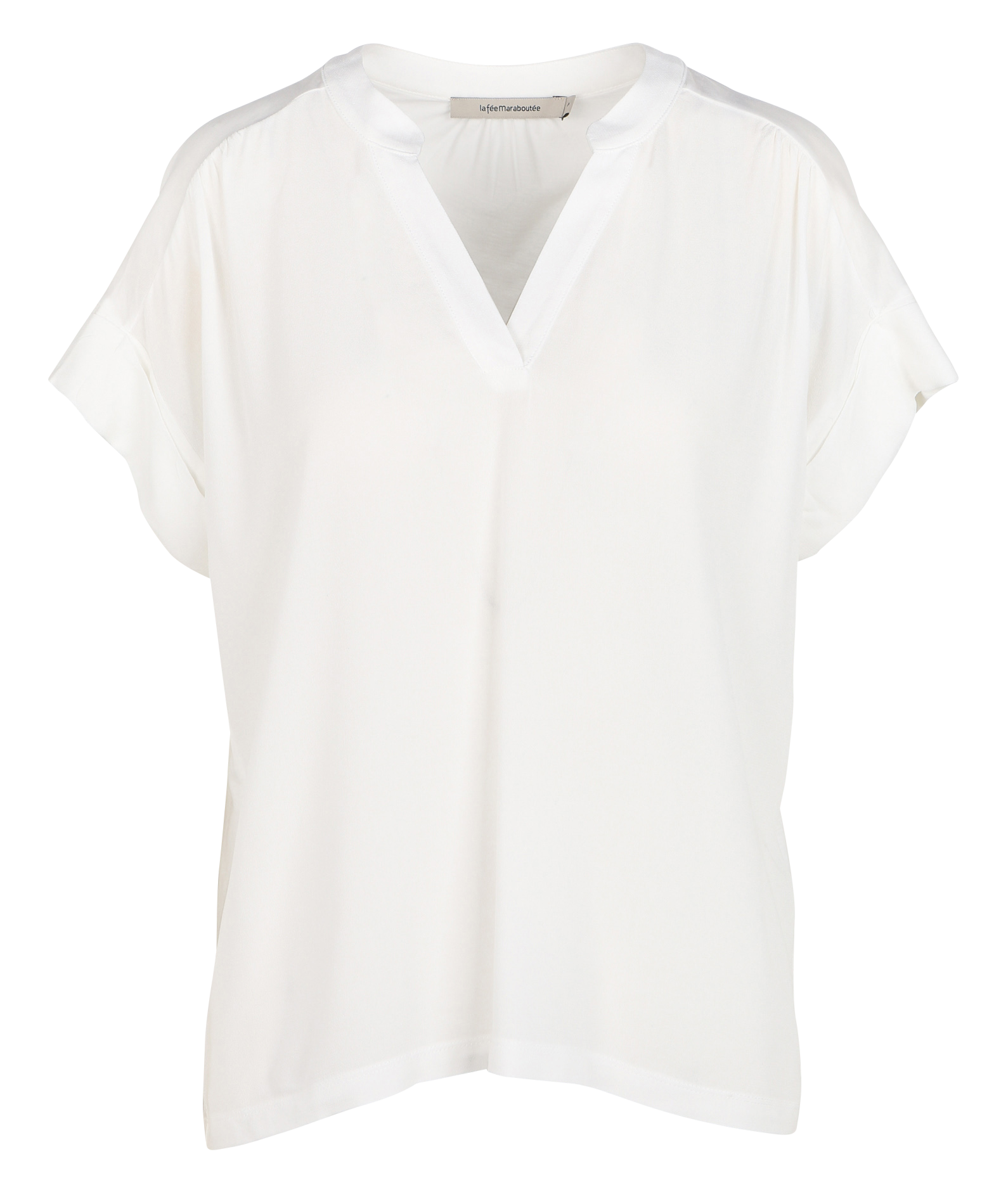 Oversized V-neck T-shirt in two materials LA FEE MARABOUTEE