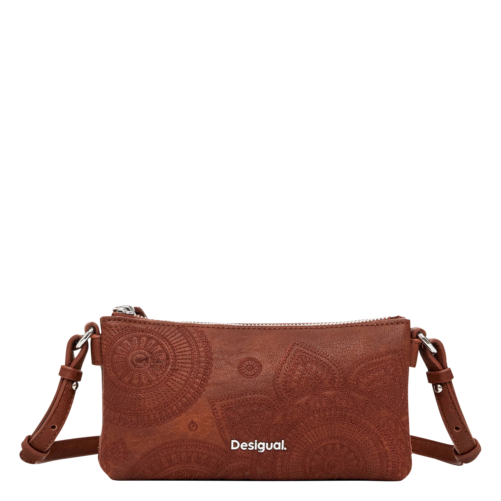 Sac bandoulière brodé effet cuir Marron Desigual Femme Place