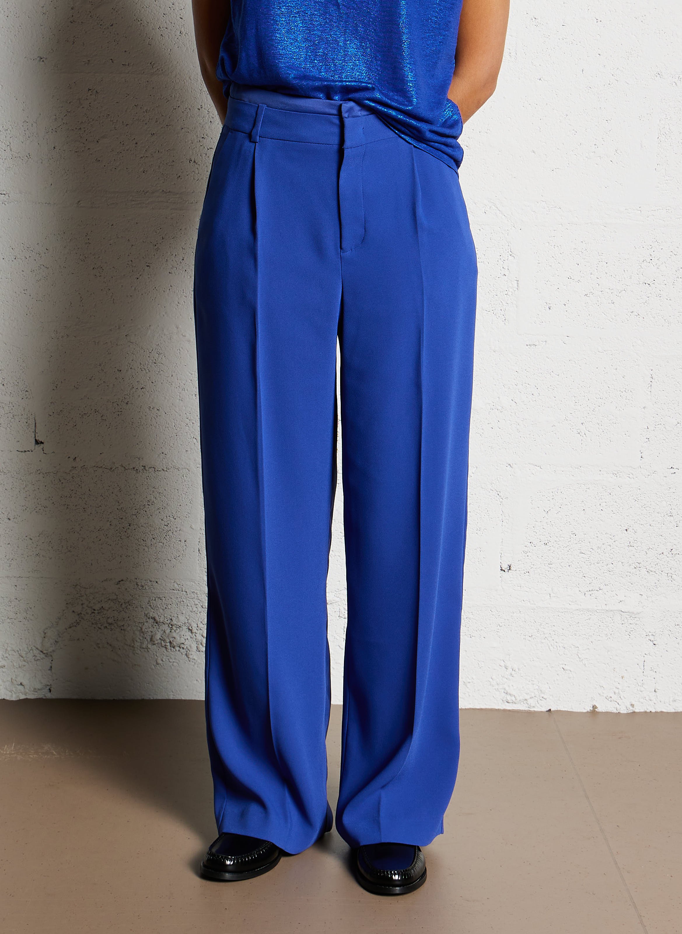 Pantalon large taille haute Bleu