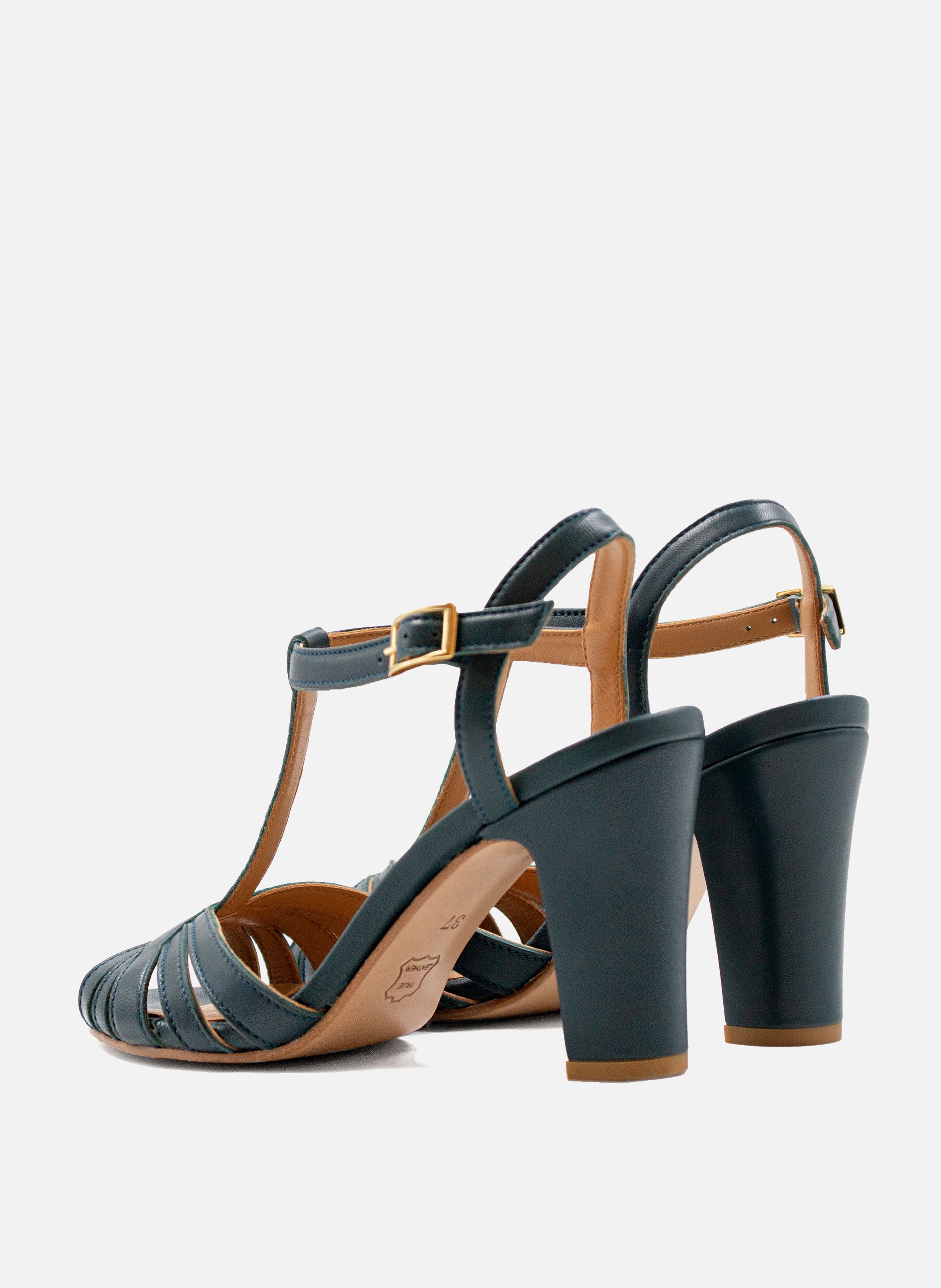 Leather strappy sandals with heels JULES & JENN Green