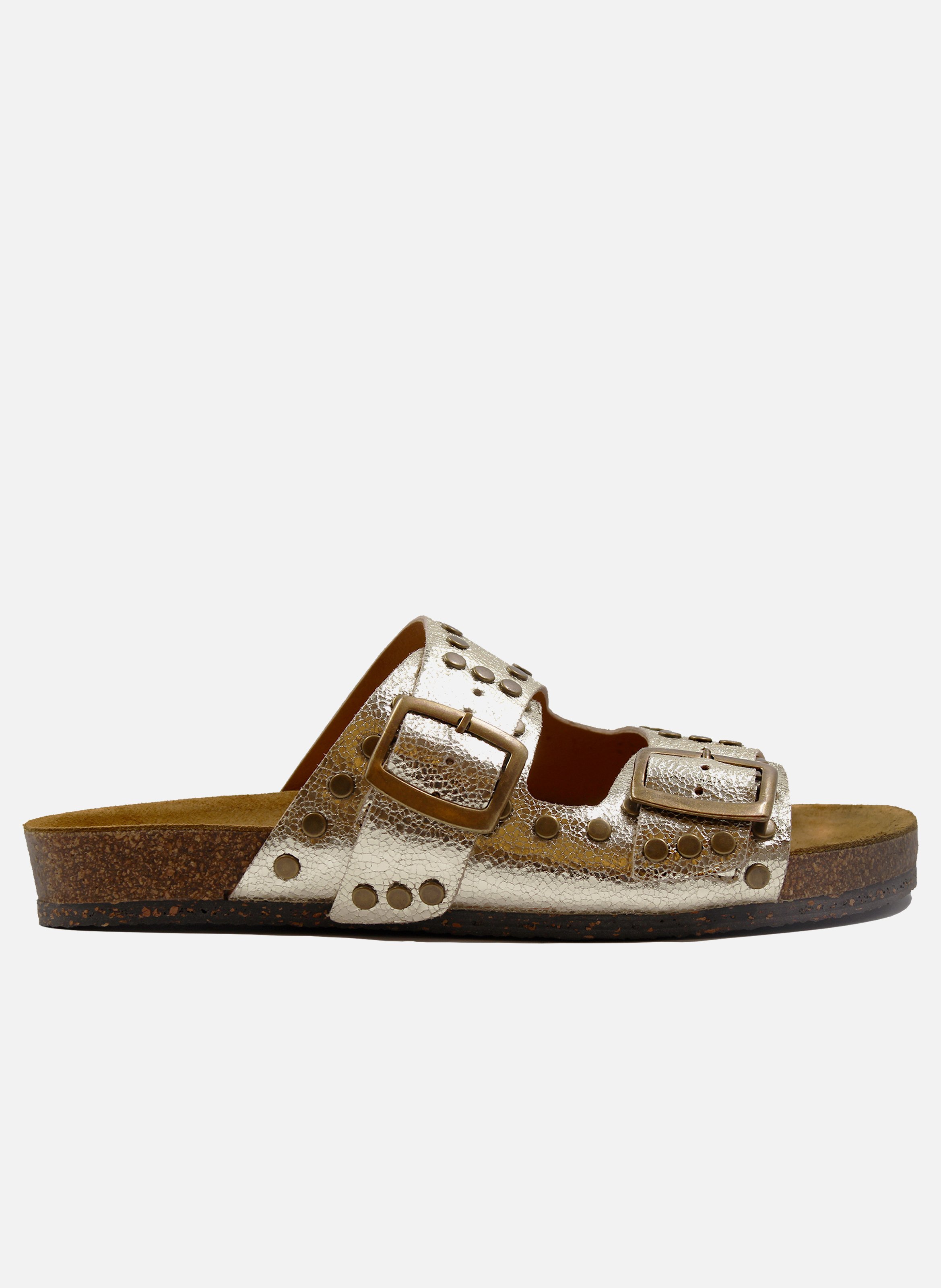 Metallic leather cork Mules with studs JULES & JENN Golden