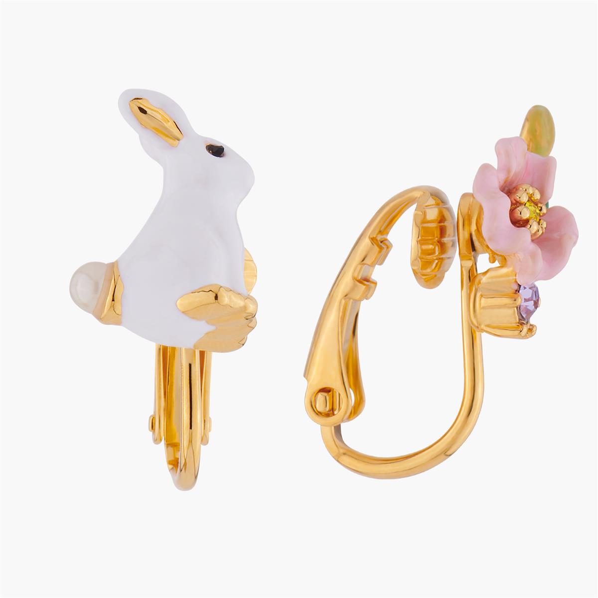 Rabbit and flower asymmetric earrings LES NEREIDES Multicolored