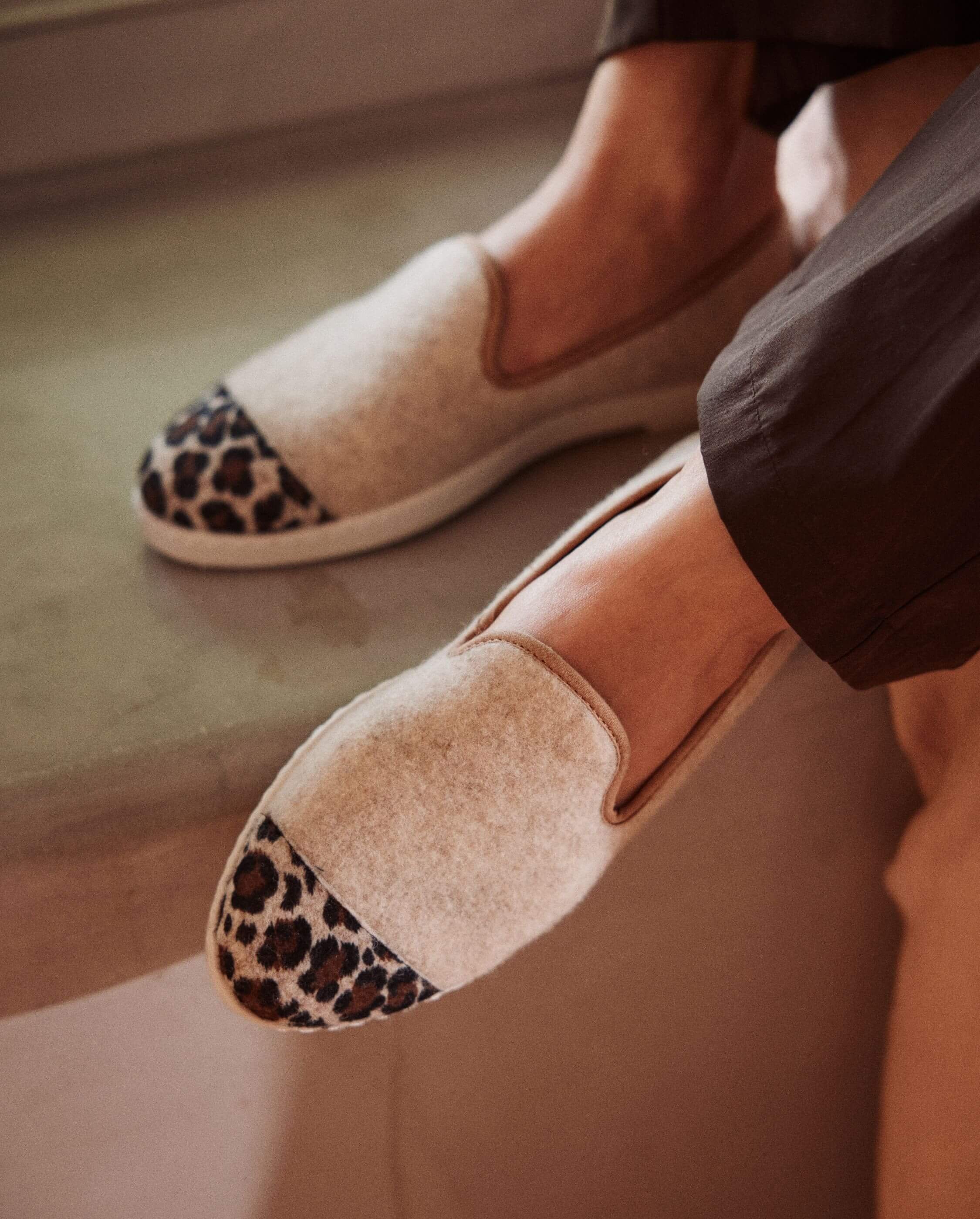 Women's wool slipper, beige leopard ANGARDE Beige