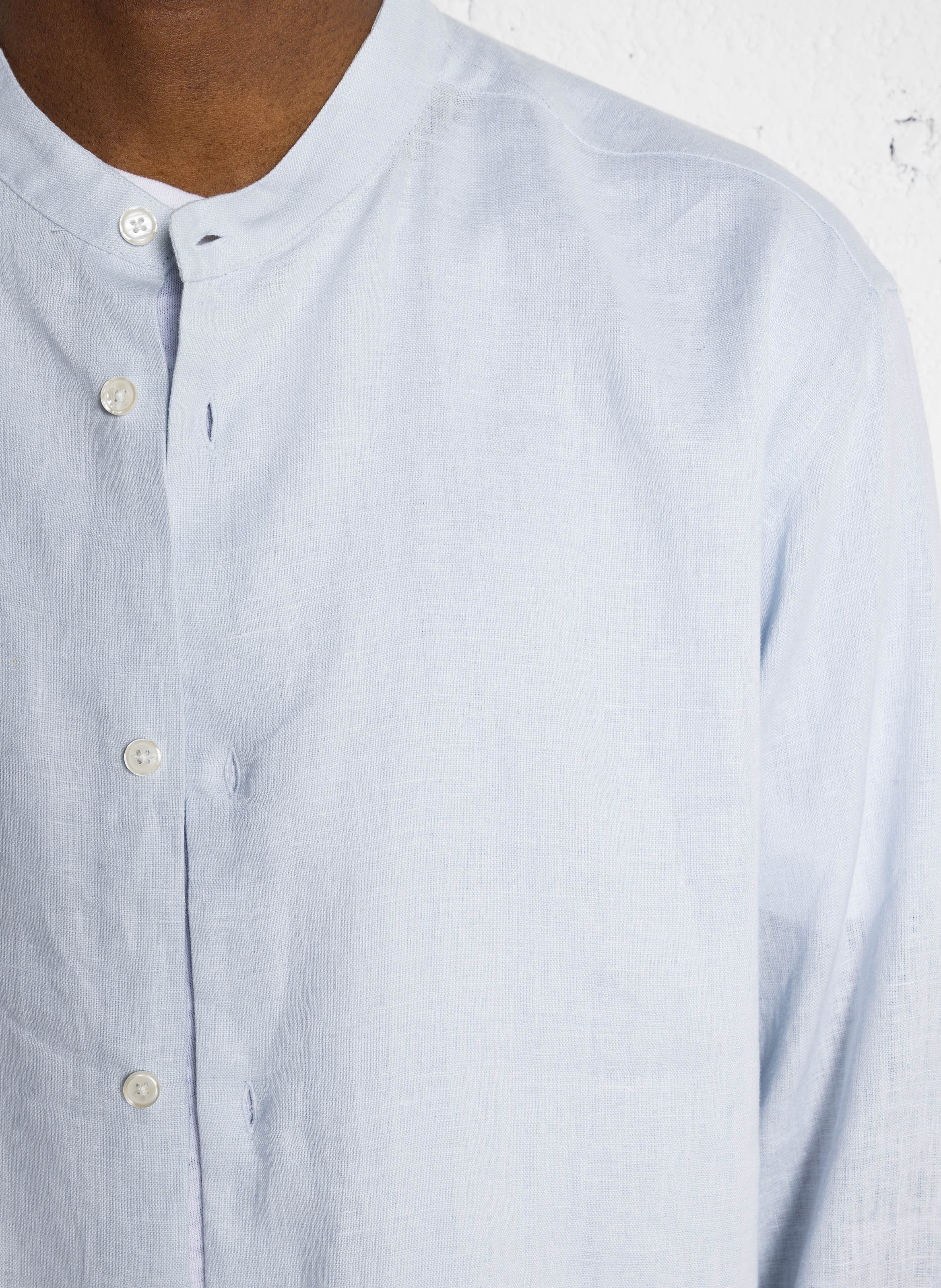 Mandarin collar linen shirt AU PRINTEMPS PARIS Blue