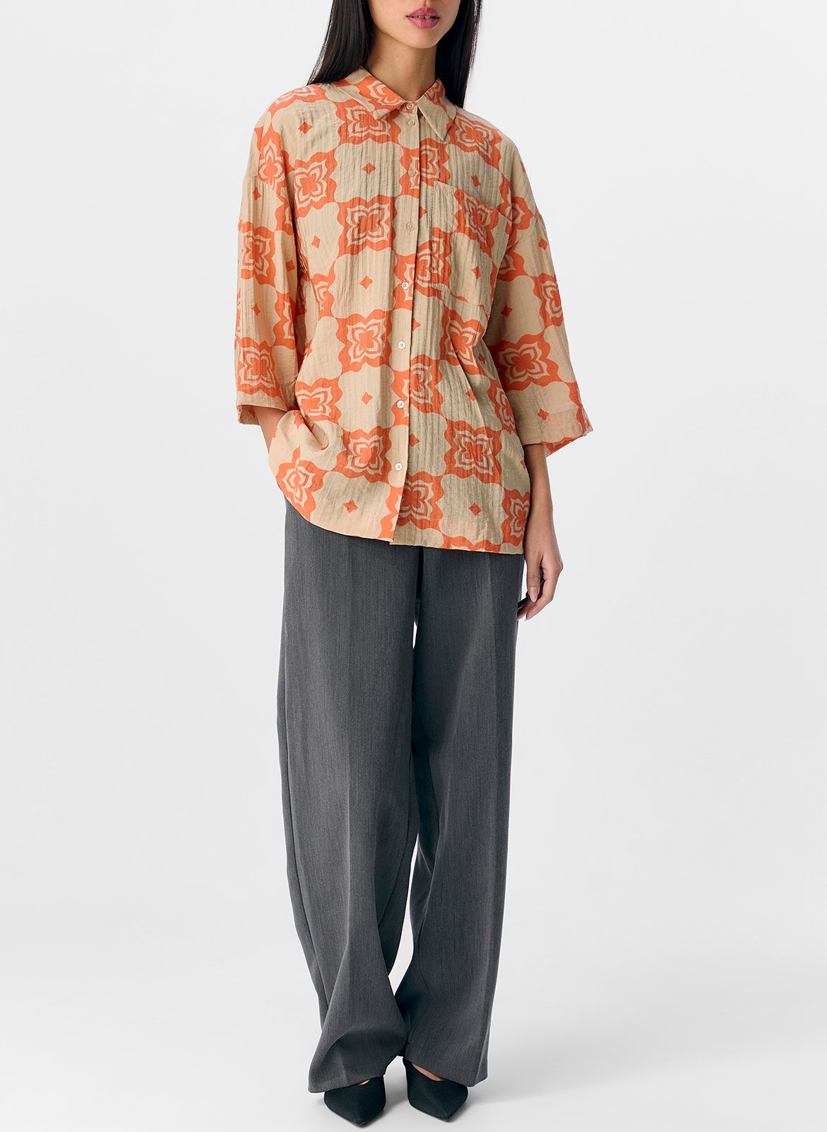 Oversized printed shirt OBJECT Beige