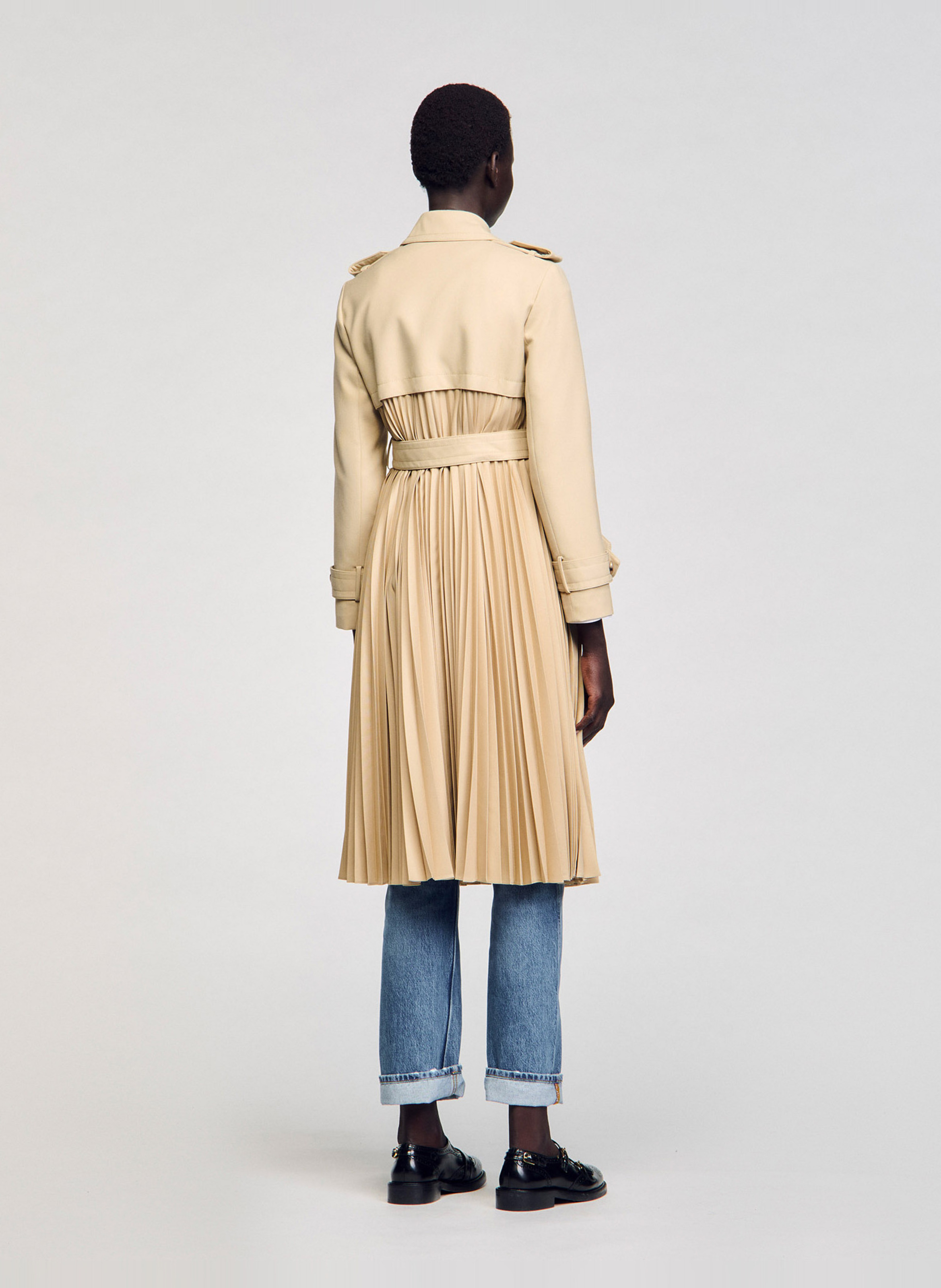 Trench midi plissé SANDRO Beige