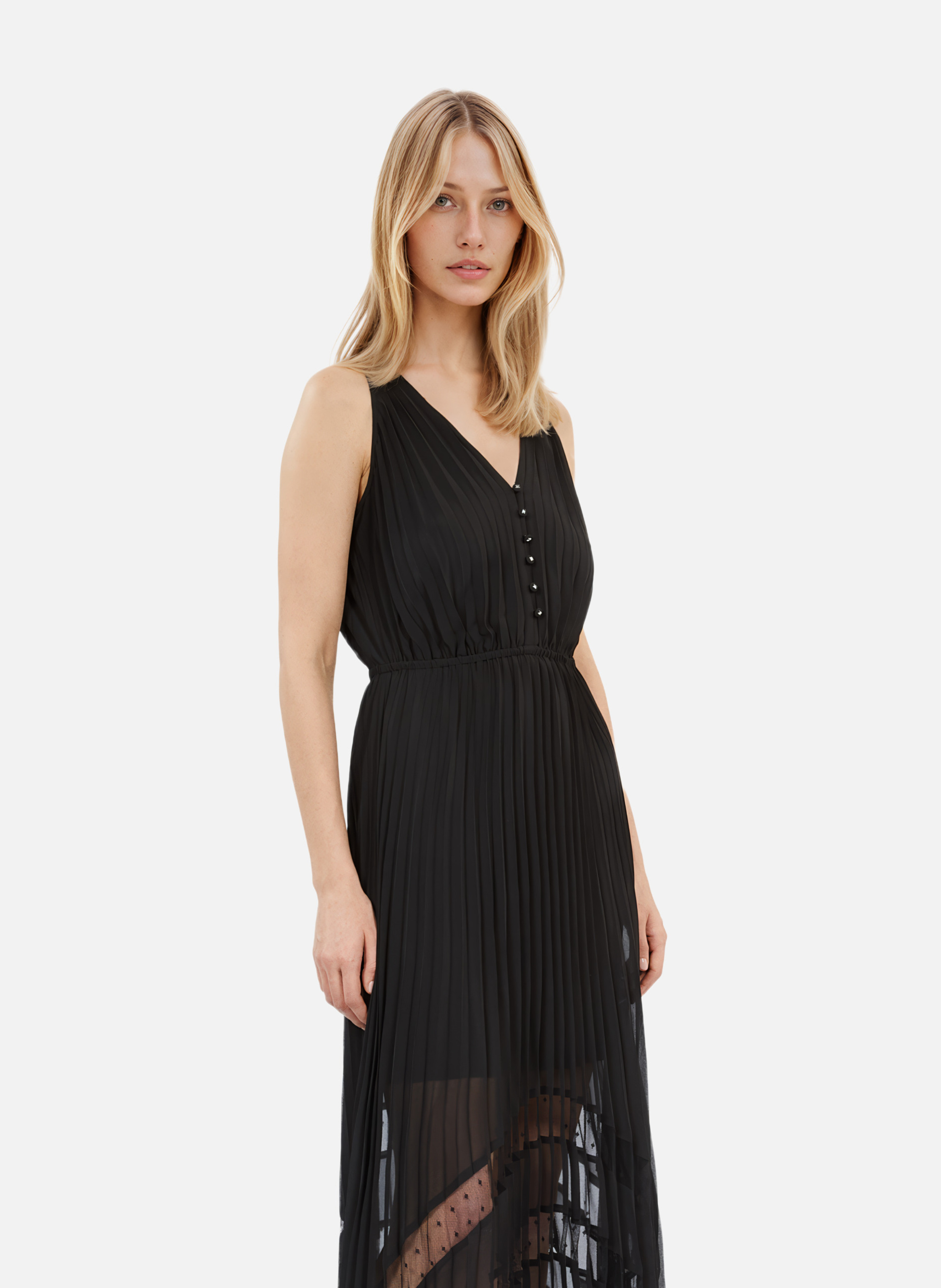 Pleated long dress with elastic waist. THE KOOPLES Black