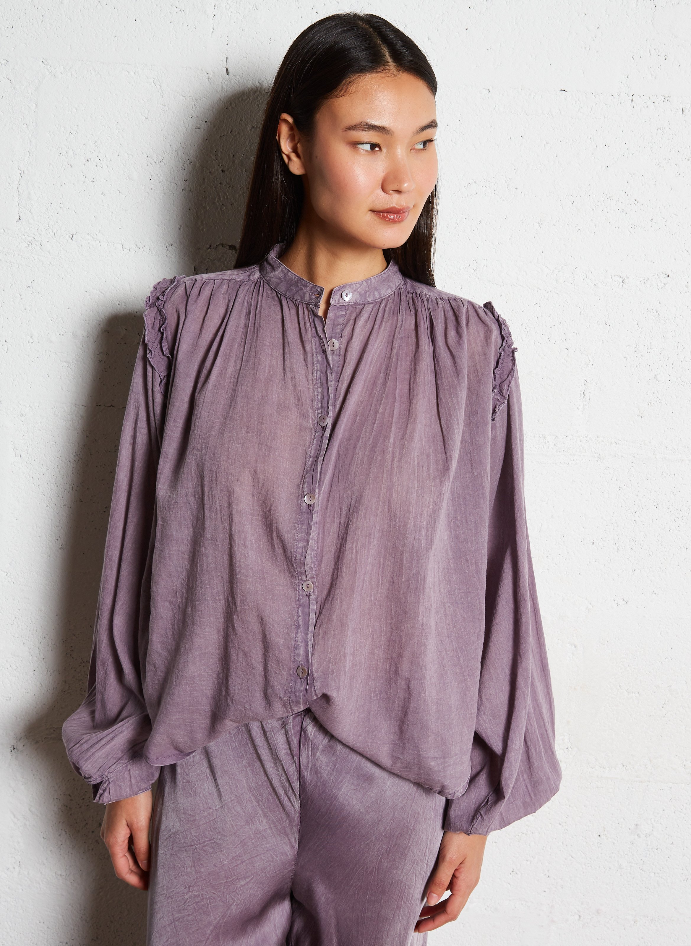 Buttoned round-neck blouse MES DEMOISELLES Purple
