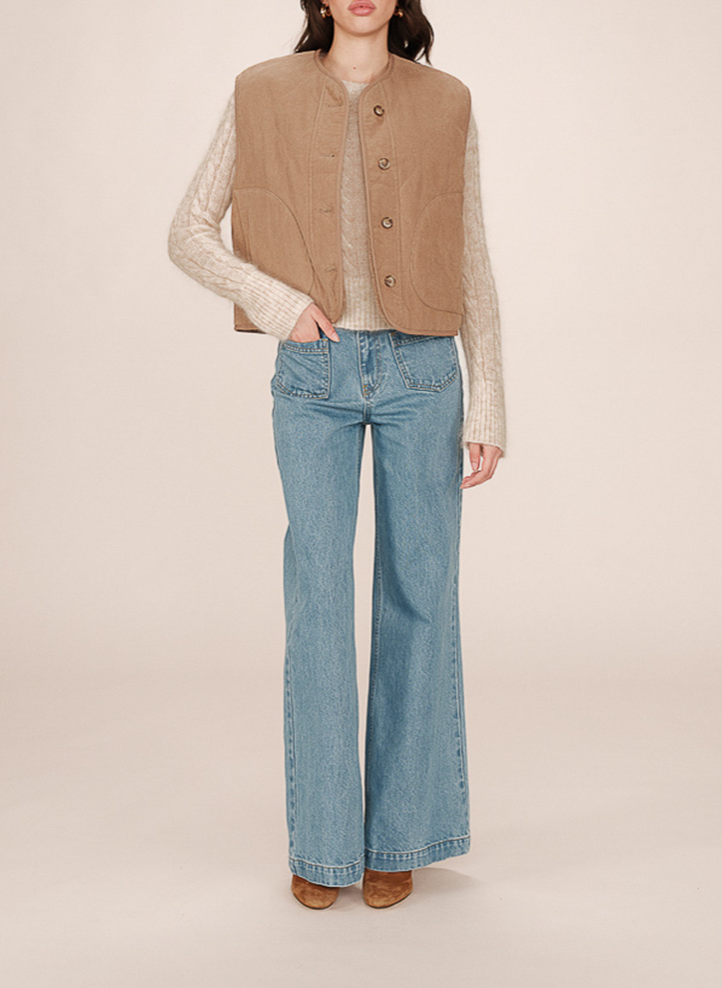 Sleeveless straight cotton jacket GRACE ET MILA Beige