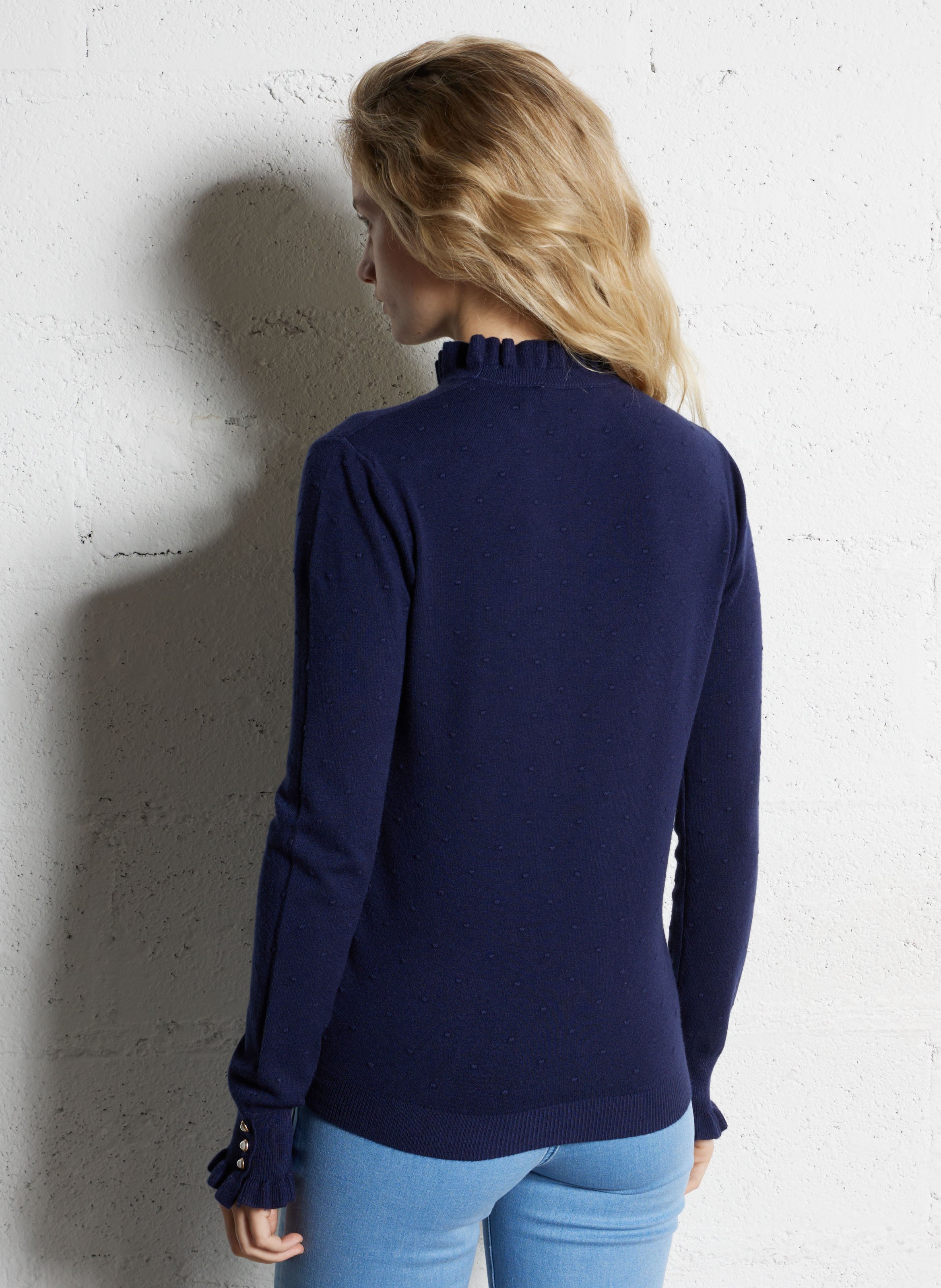 Pull col rond jacquard à volants LA PETITE ETOILE Bleu