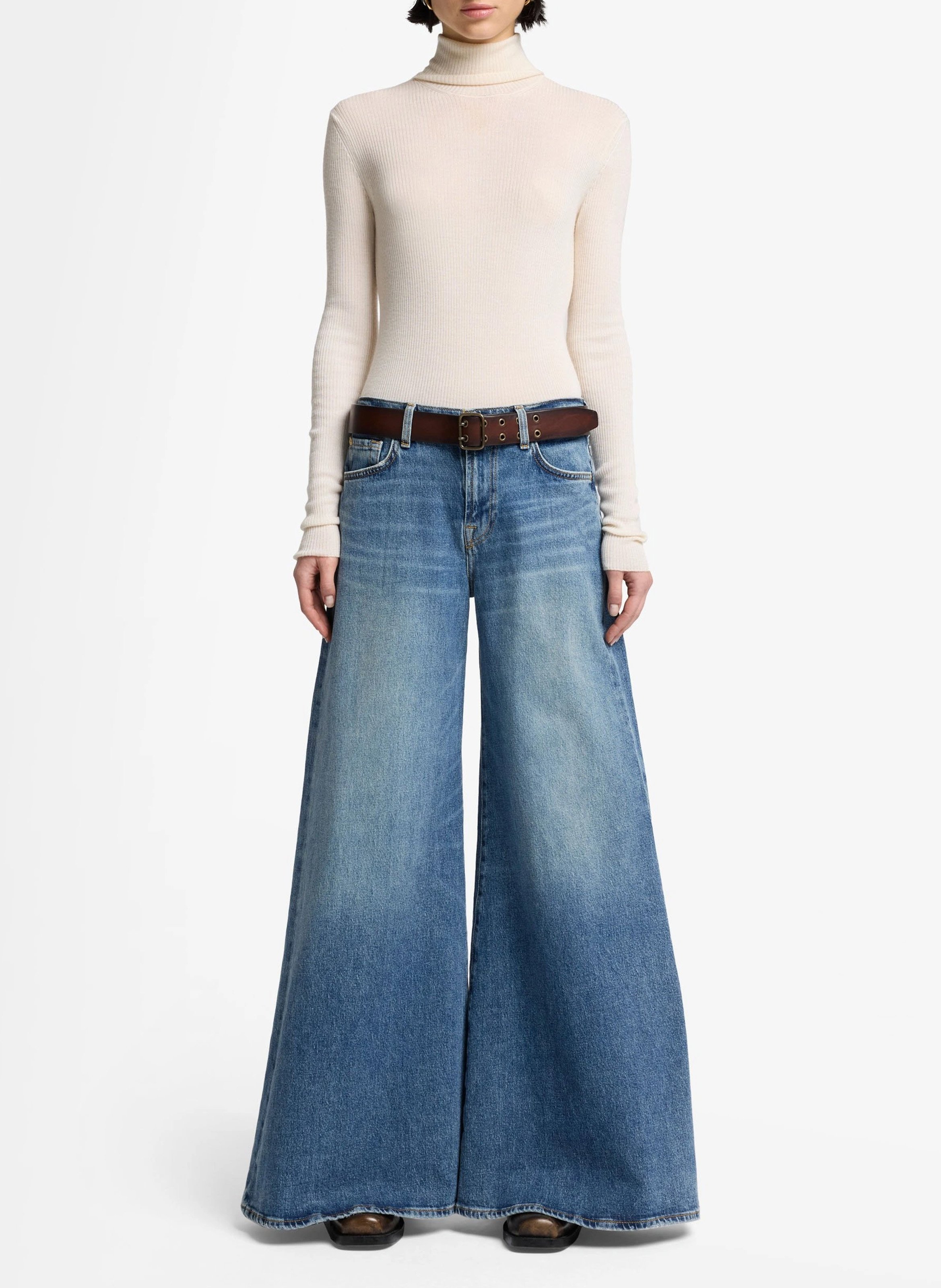 Wijd uitlopende lage taille spijkerbroek van katoen 7 FOR ALL MANKIND Blauw